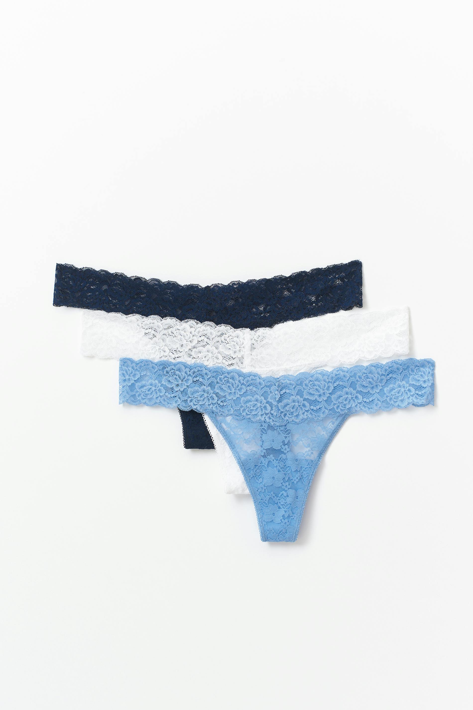 Gina Tricot - 3-pack lace string - slips-pak-van-3 - Blauw - M - Dames