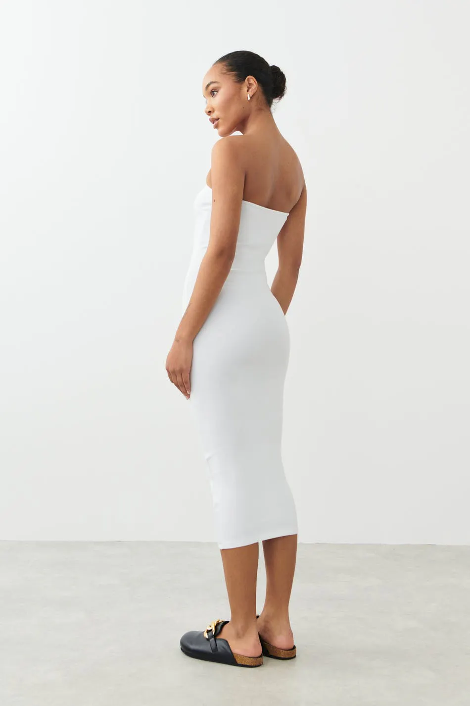 knee length dresses for ladies Shelby Polka Dot Tube Dress-Off white
