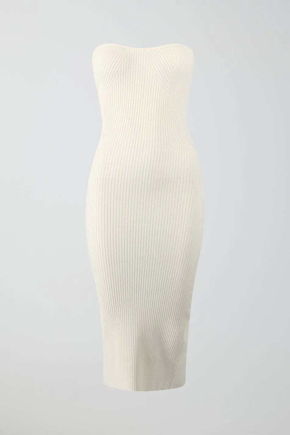 strapless open back dress Zara Beige Strapless Sleeveless Ribbed Knit Tube Bandeau Mini Bodycon – Brie
