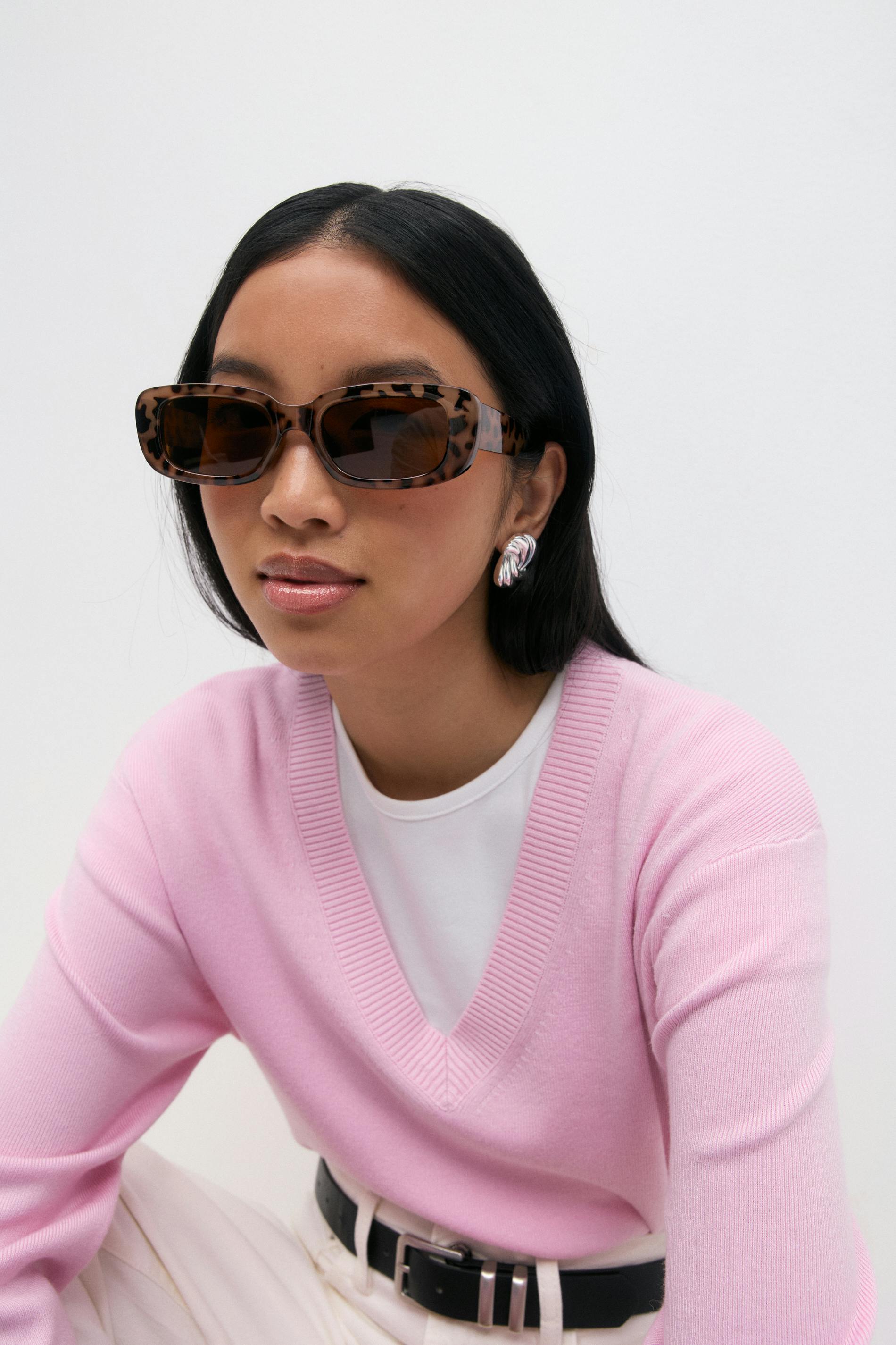 Gina Tricot - slim rectangular sunglasses - Solbriller - Brun - ONESIZE - Dame