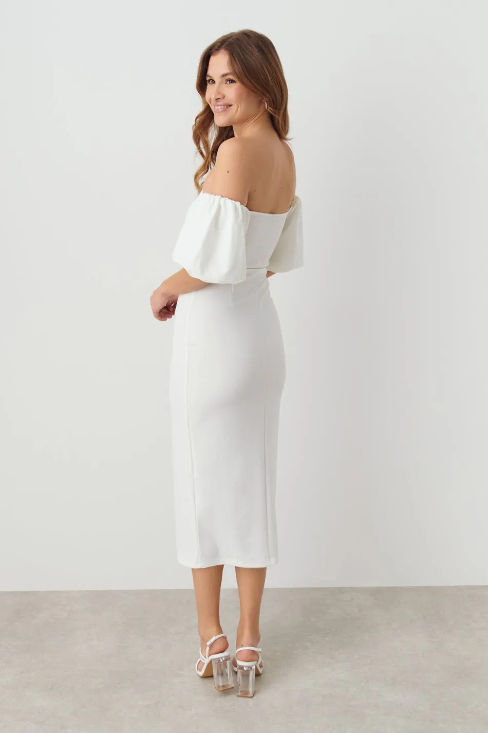 princess polly baby blue dress Puff sleeve midi dress - White - Women