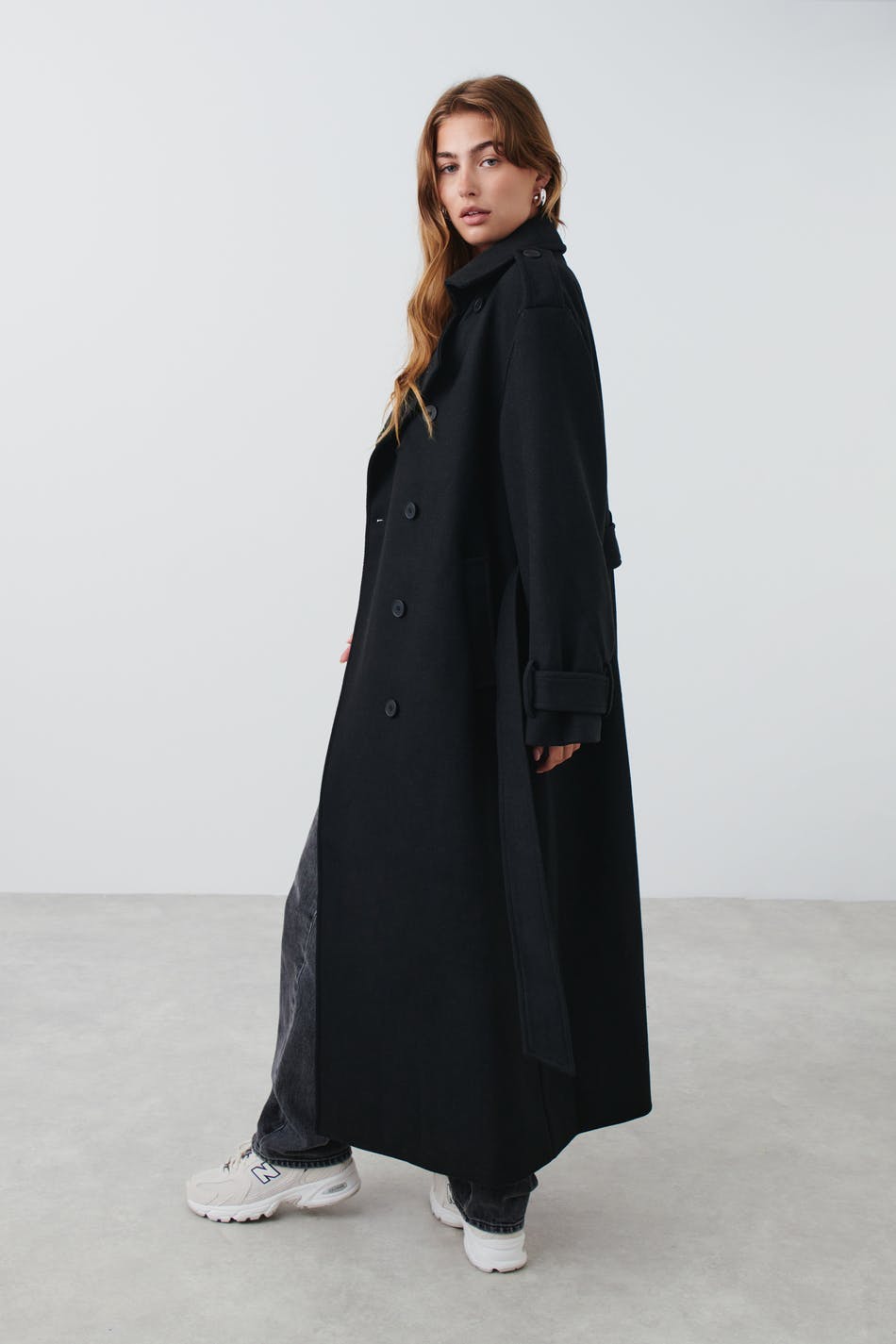 Wool blend trench coat Black Women Gina Tricot