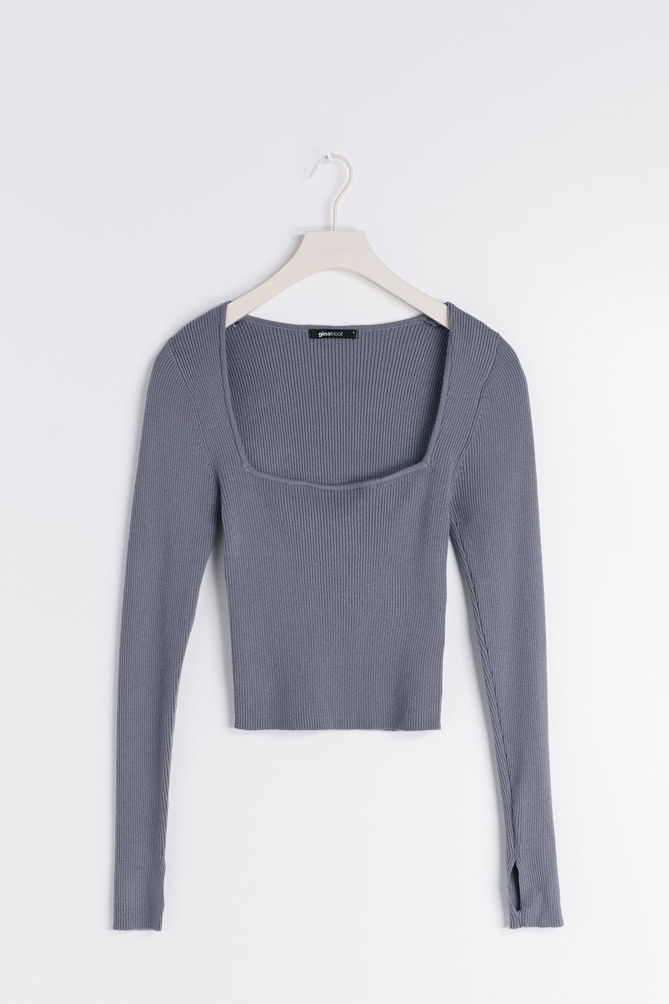 Knitted squareneck top - Grey - Women - Gina Tricot