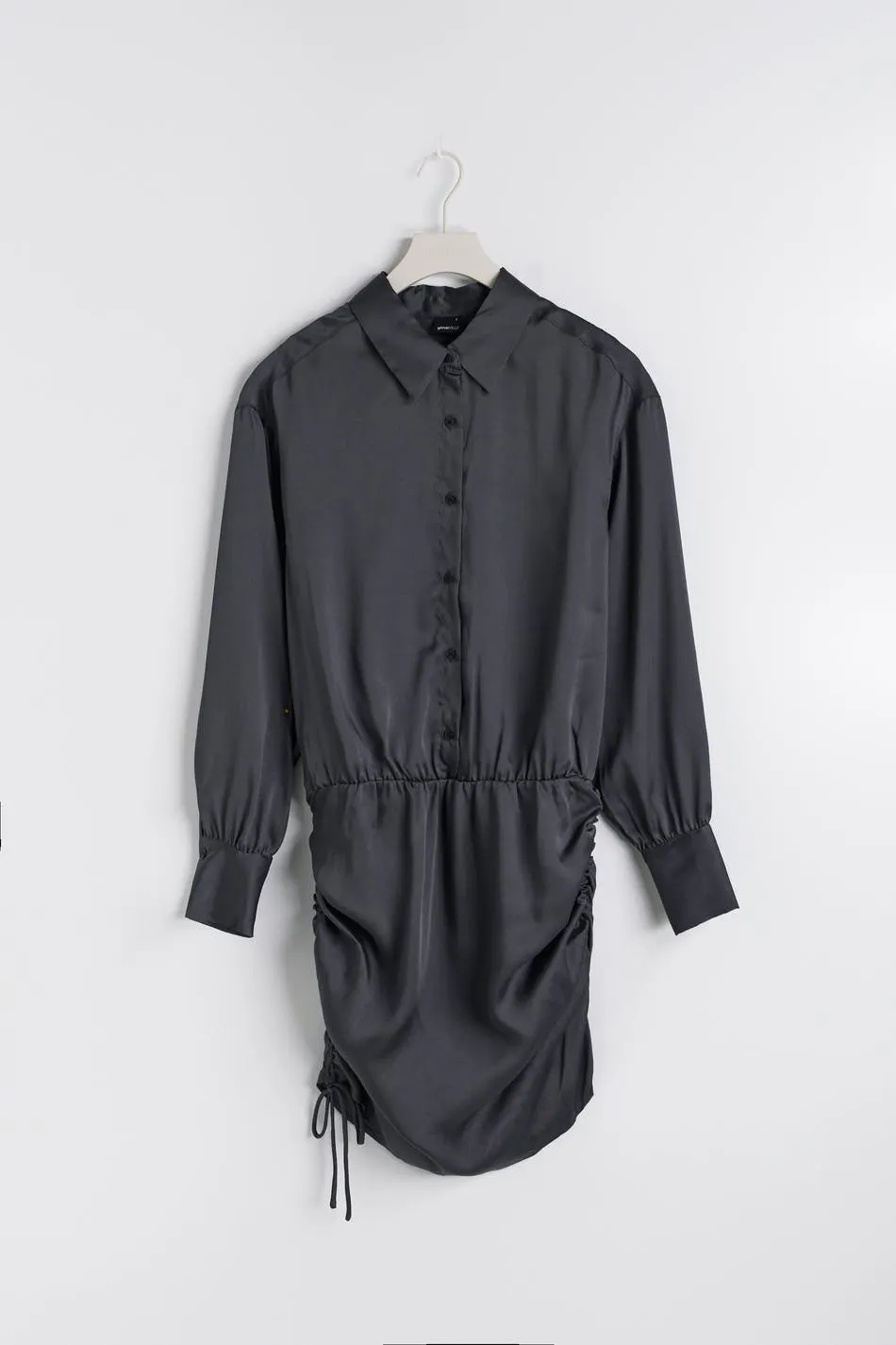 grey satin shirt dress GOTS Cotton Shirt Dress Grey Oversized Sustainable