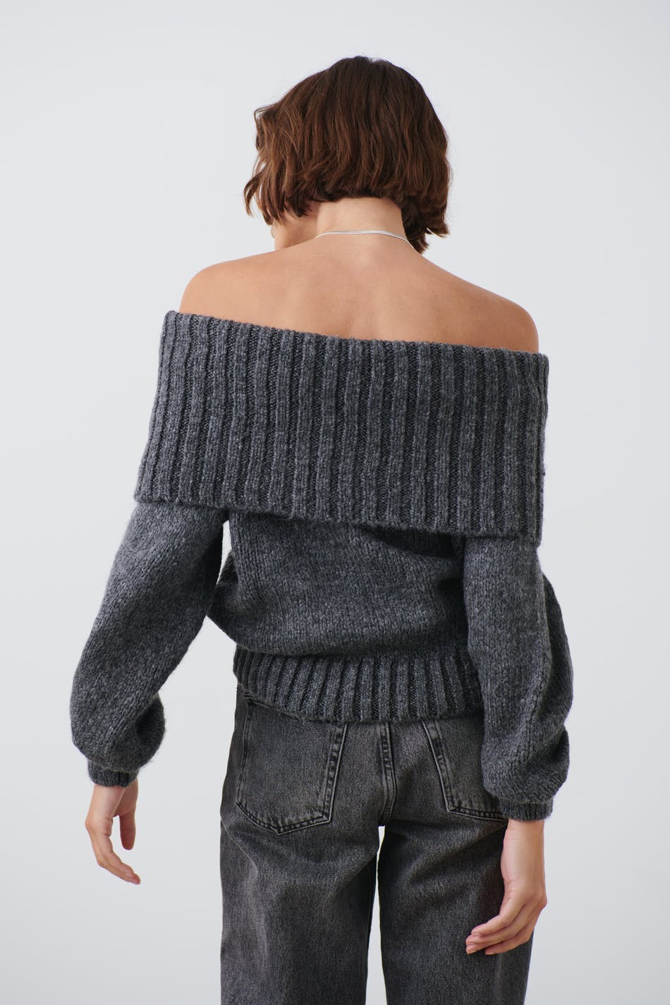 Off shoulder knit sweater - Grey - Women - Gina Tricot
