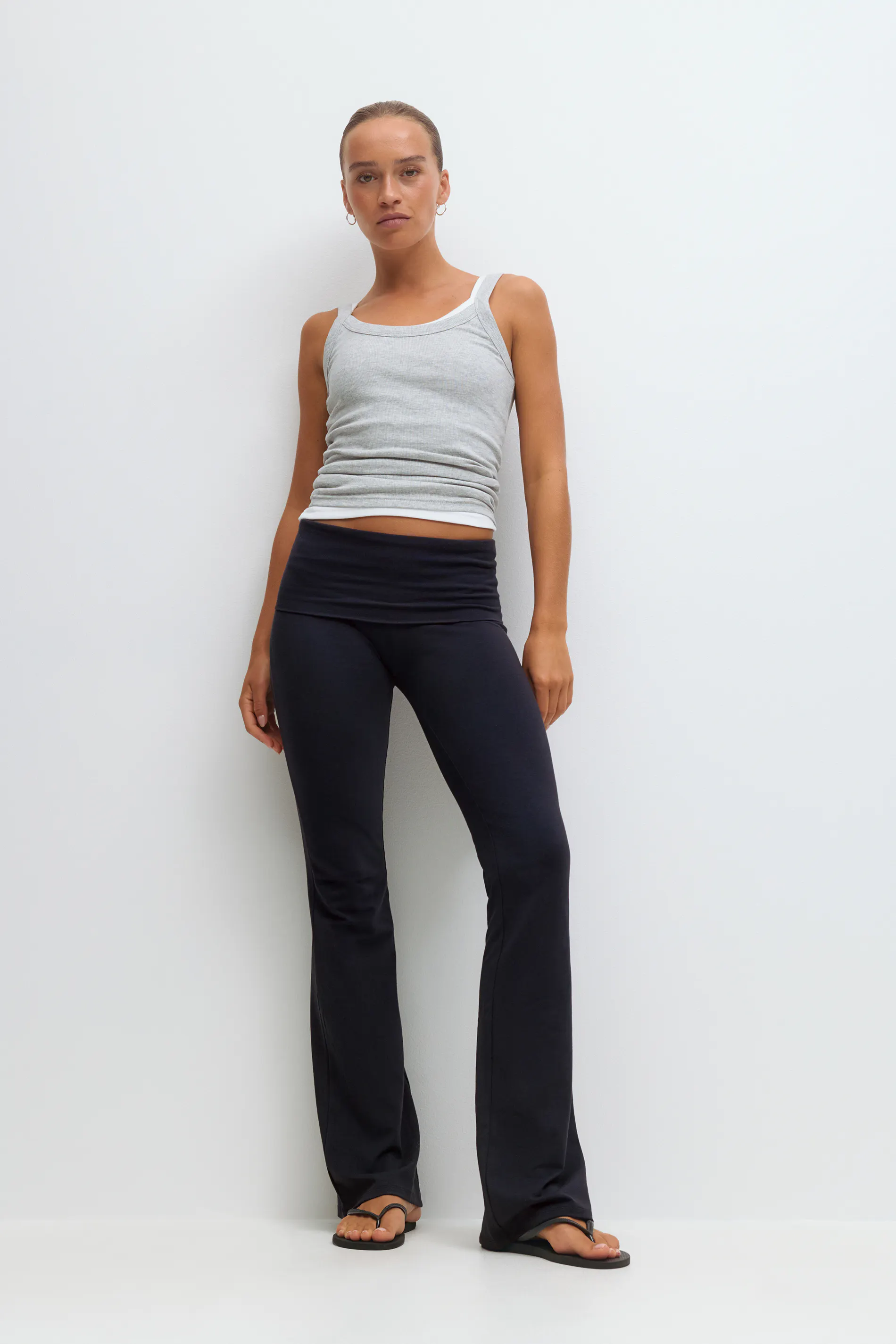 Gina Tricot - Soft touch folded trouser - Broeken - Blauw - XXS - Dames