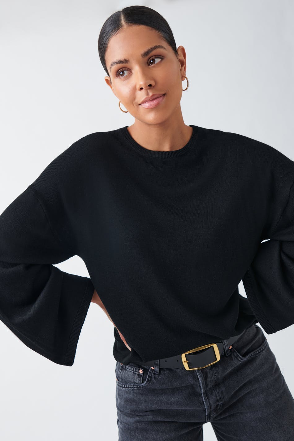 Black Sweater Thin Long Sleeve Sweater Basic Fine Knit Sweater