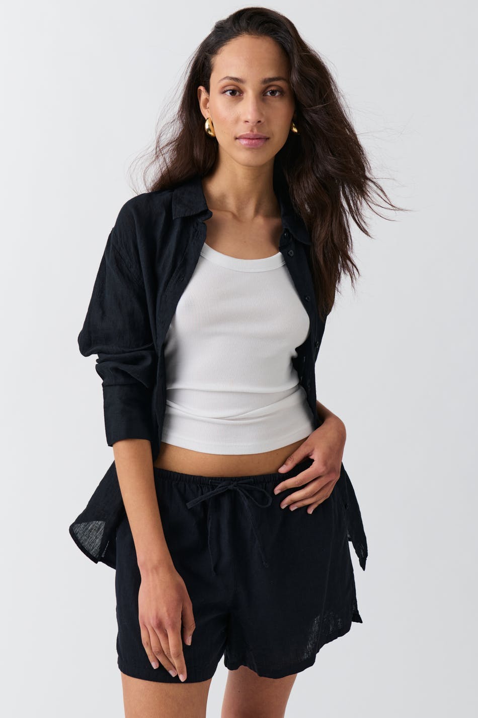 Gina Tricot - Relaxed linen blend shorts - linshorts - Svart - S - Dame