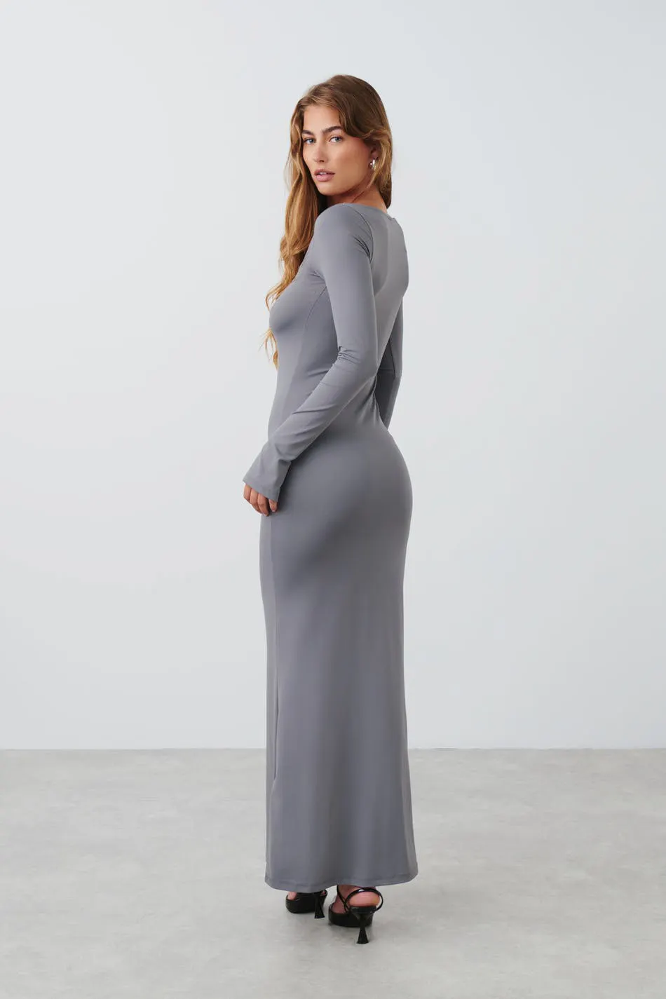 Square neck maxi dress - Grey - Women - Gina Tricot