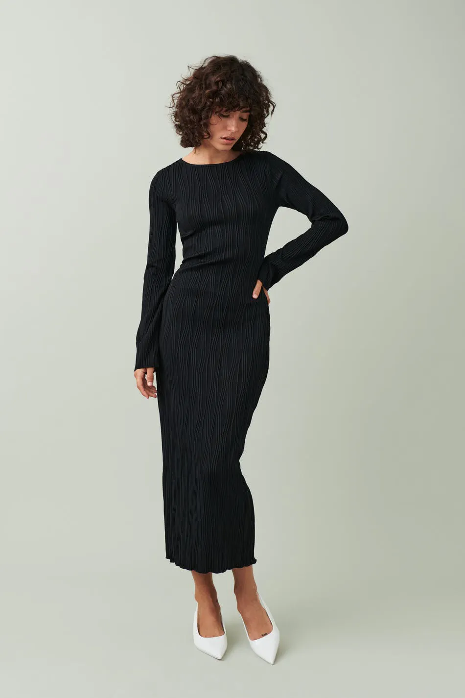 Gina Tricot - Textured maxi dress - Langermede kjoler - Svart - M - Dame
