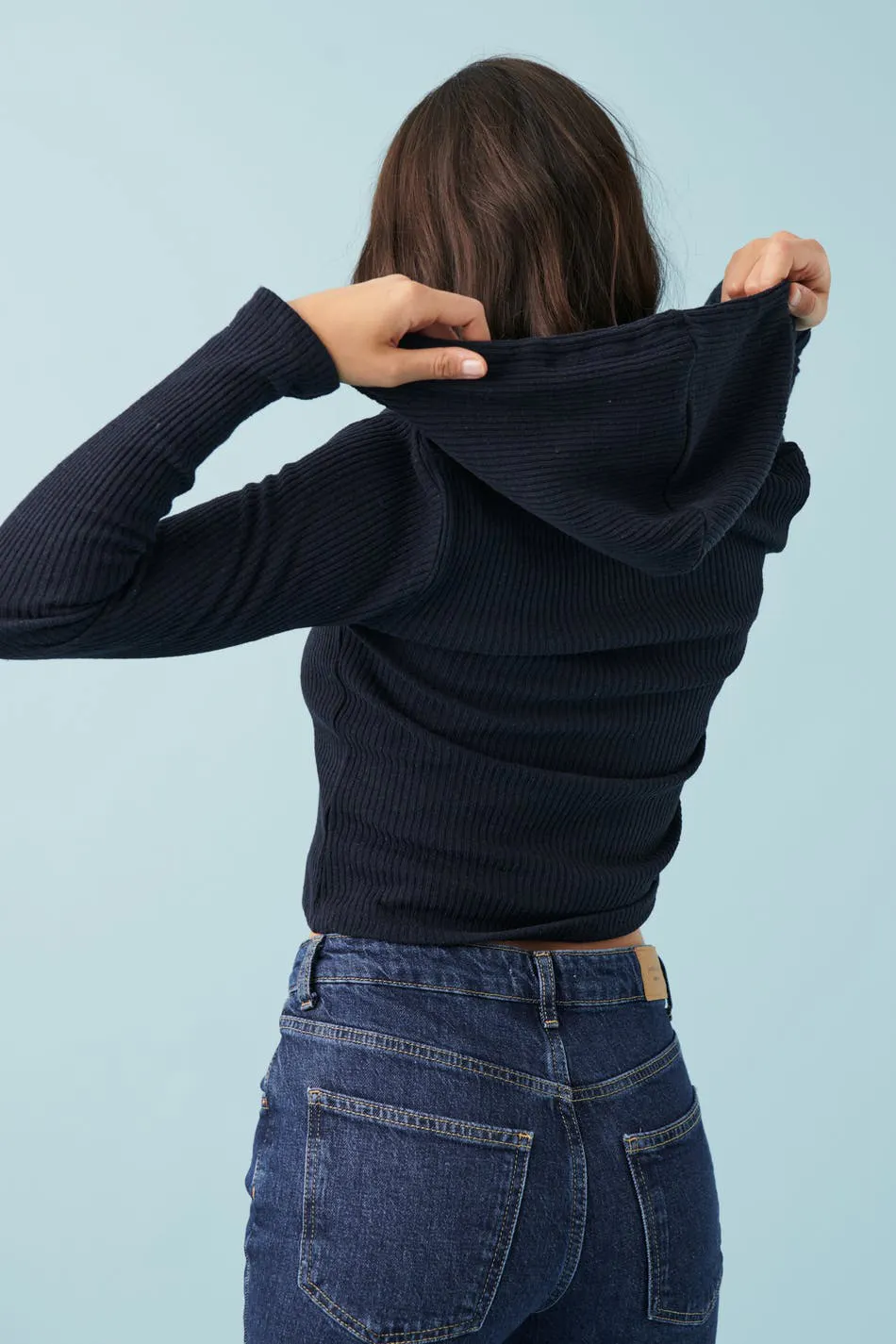Rib hoodie - Blue - Women - Gina Tricot