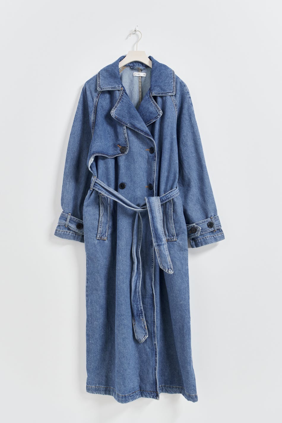 Trenchcoat Langer Blauer Mantel Denim Long Trench Coat