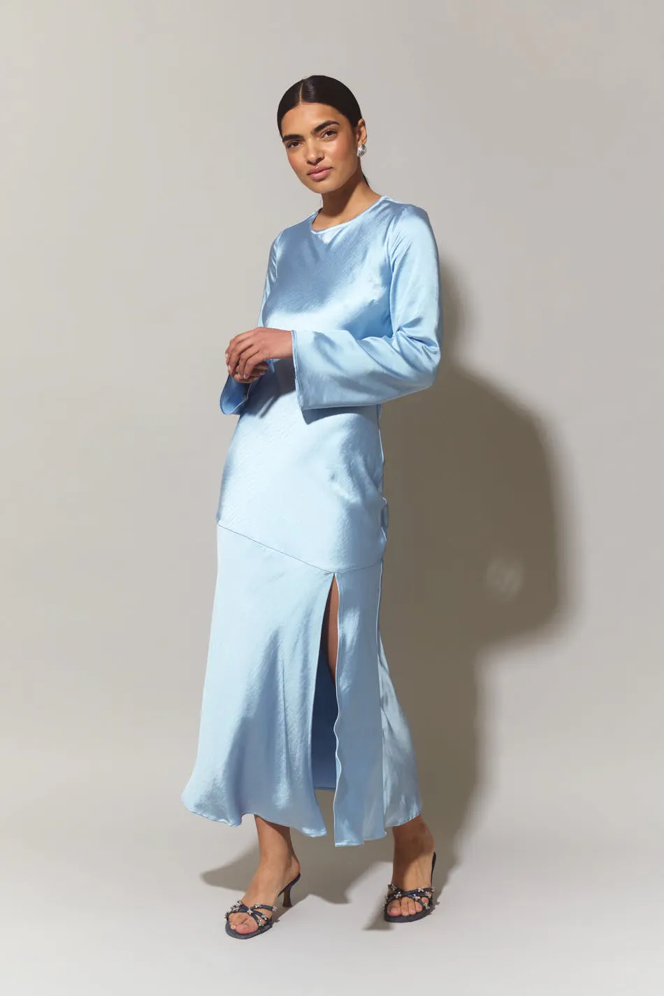 dark blue long sleeve maxi dress Shona Joy - Emory High Neck Balloon Sleeve Maxi Dress