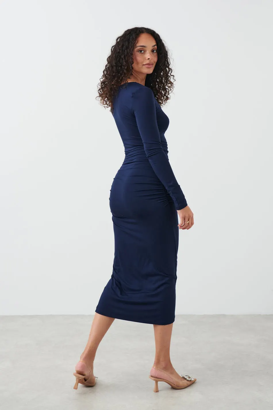 knee length dresses for ladies Ruched Midi Dress Chocolate main image 1