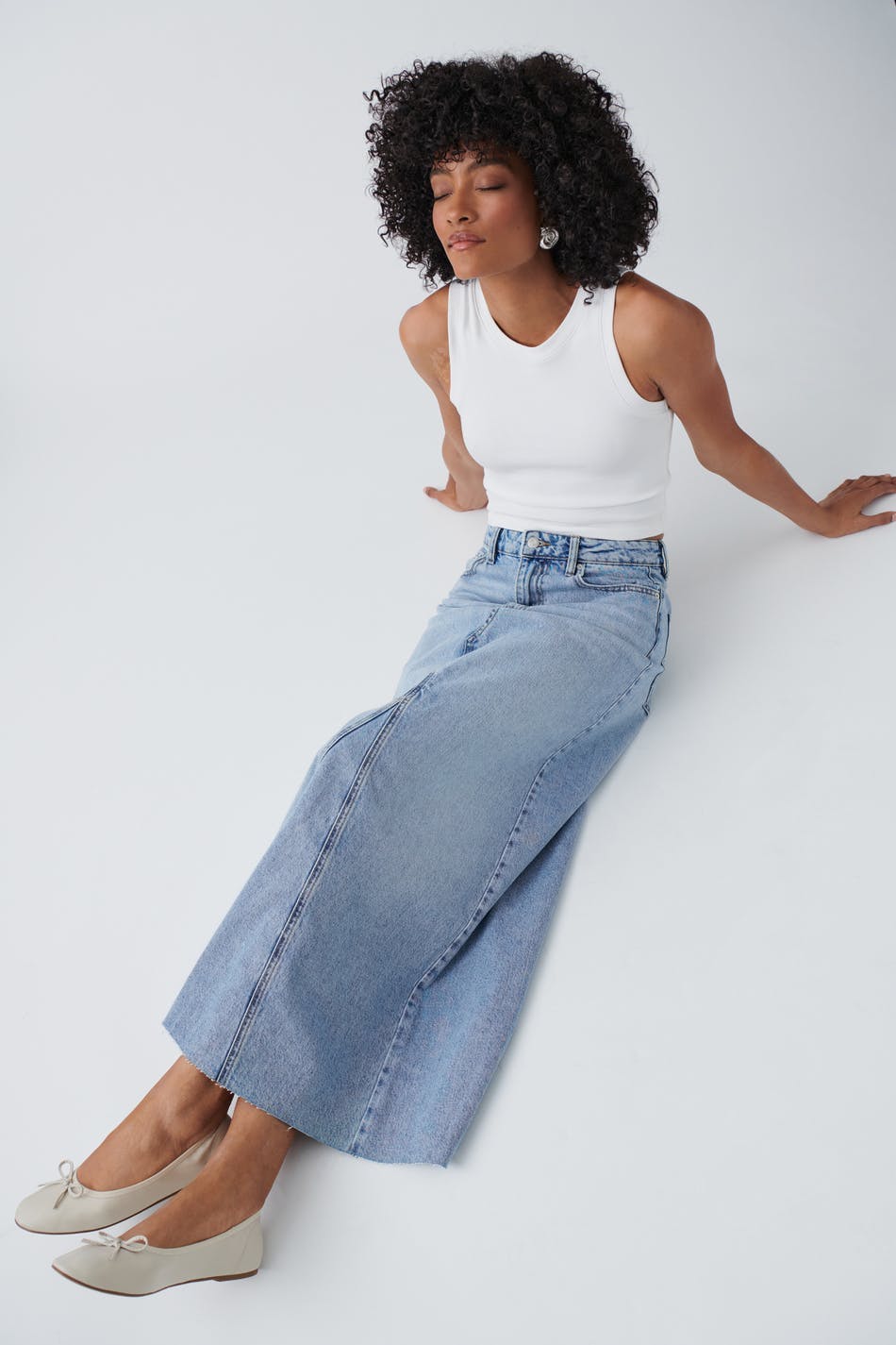 【NONCODE】Poly vintage denim long skirt Fisoew Women's Vintage Denim Maxi Skirt Casual High Waist A