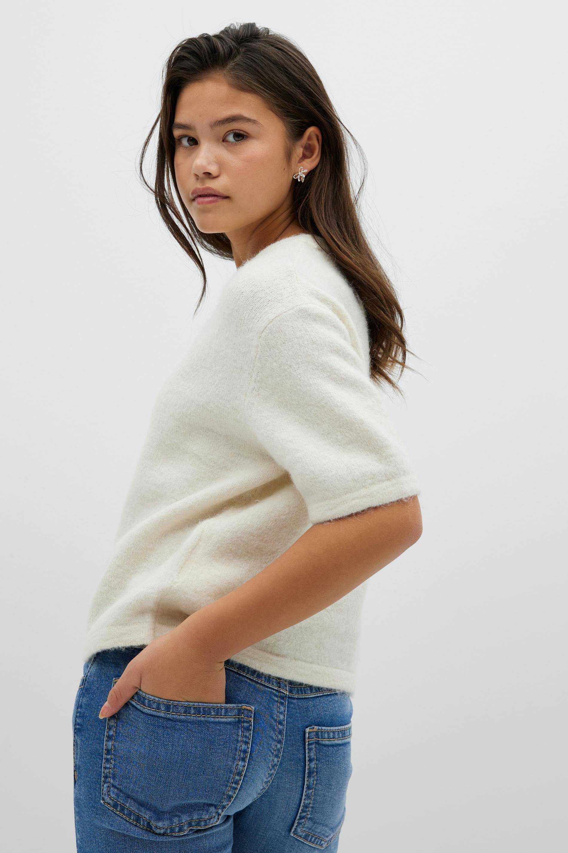 トップス OVER HALF SLEEVE KNIT TOPS Women Oversized Half Sleeve Sweater Tops Crew Neck Knitted