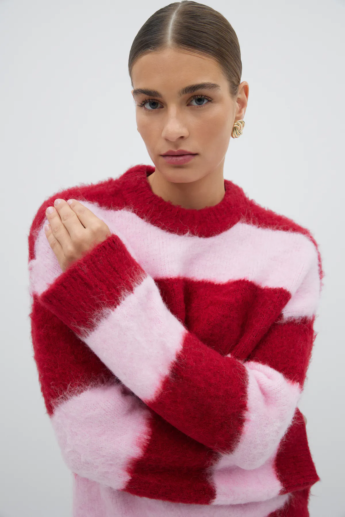 Stripe knit sweater - Rød - Dame - Gina Tricot