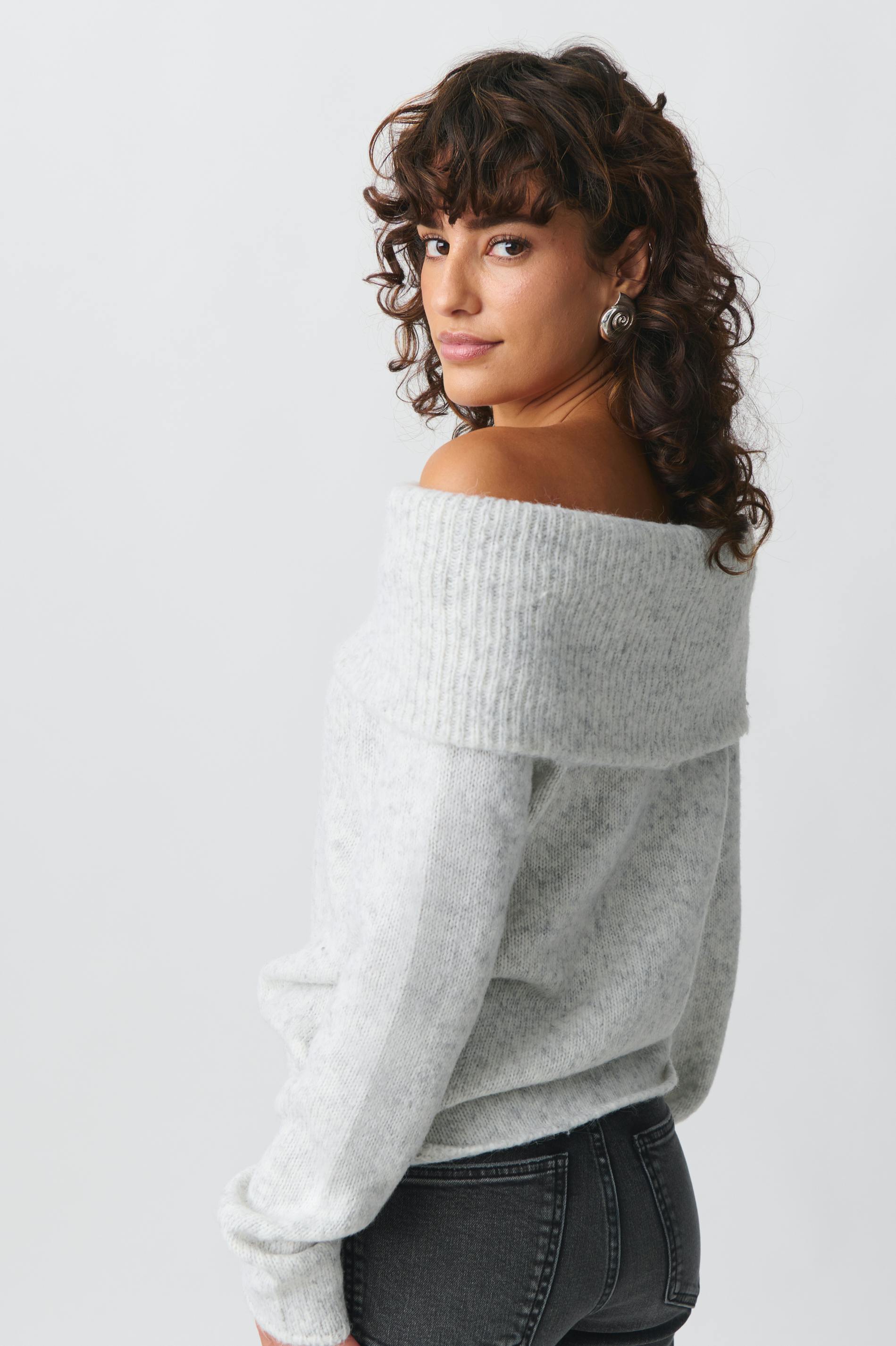 knitted off shoulder sweater Grey Women Gina Tricot