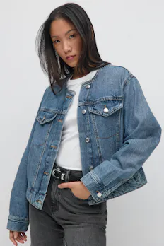 Collarless Denim Jacket