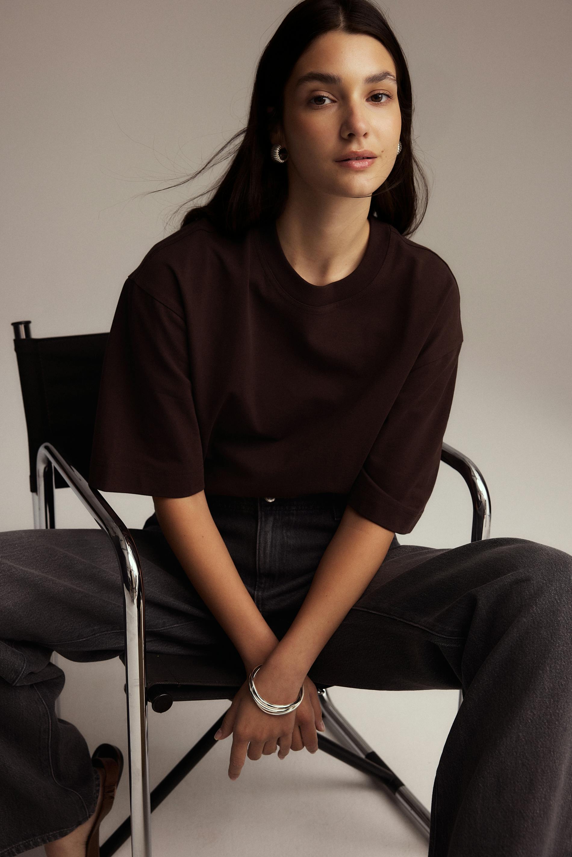Gina Tricot - Basic boxy tee - T-shirts - Marron - XS - Femme