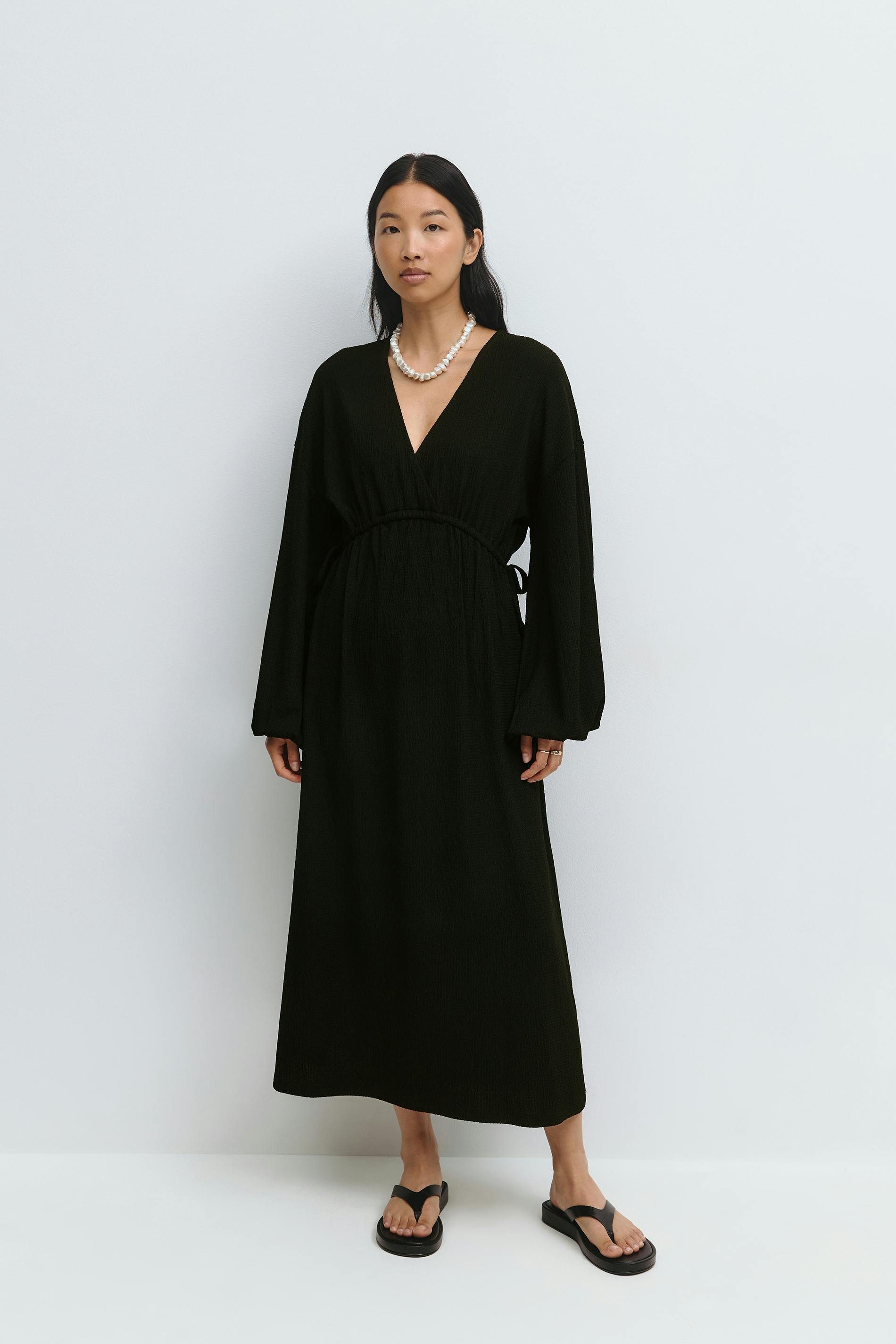 Gina Tricot - Midi wrap dress - midi jurken - Zwart - XS - Dames