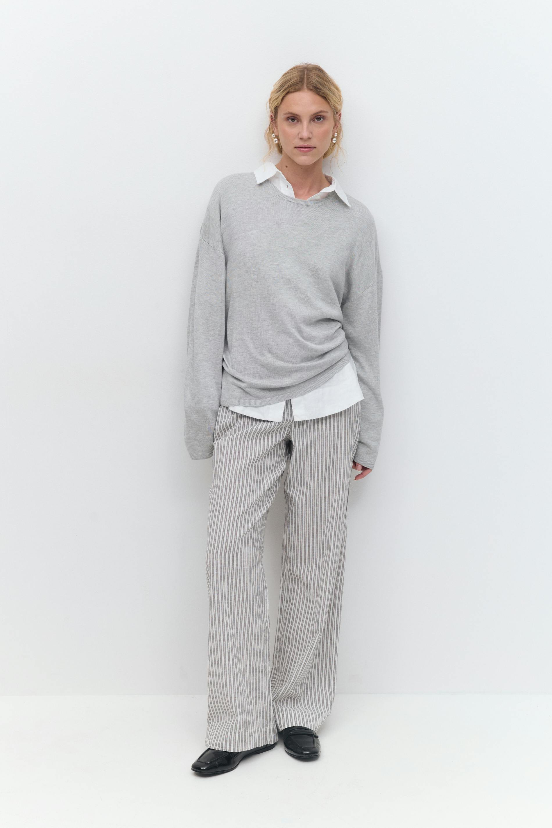 Läs mer om Gina Tricot - Wide linen blend trousers - Linnebyxor - Grå - 40 - Dam