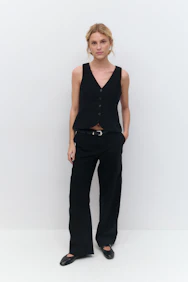 Wide Linen Blend Trousers