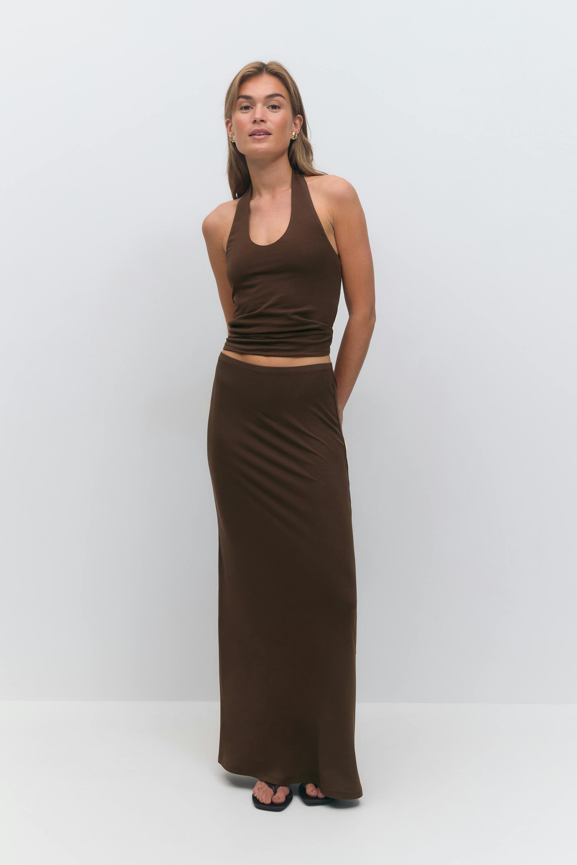 Gina Tricot - Soft touch maxi skirt - lange rokken - Bruin - XS - Dames