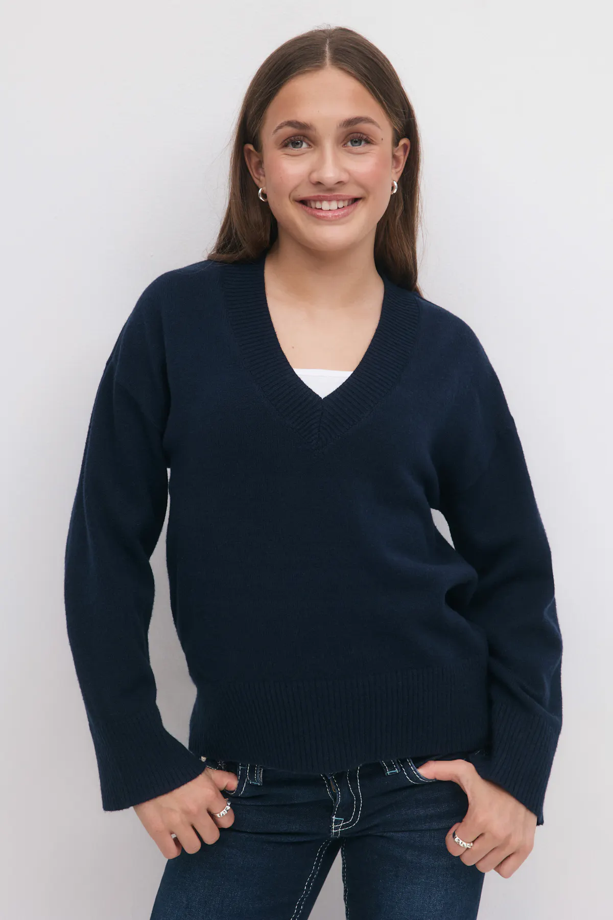 Pull Gina Femme Manches Longues – Gris/Bleu, Taille 38, Coton Mélangé (Très Bon état)