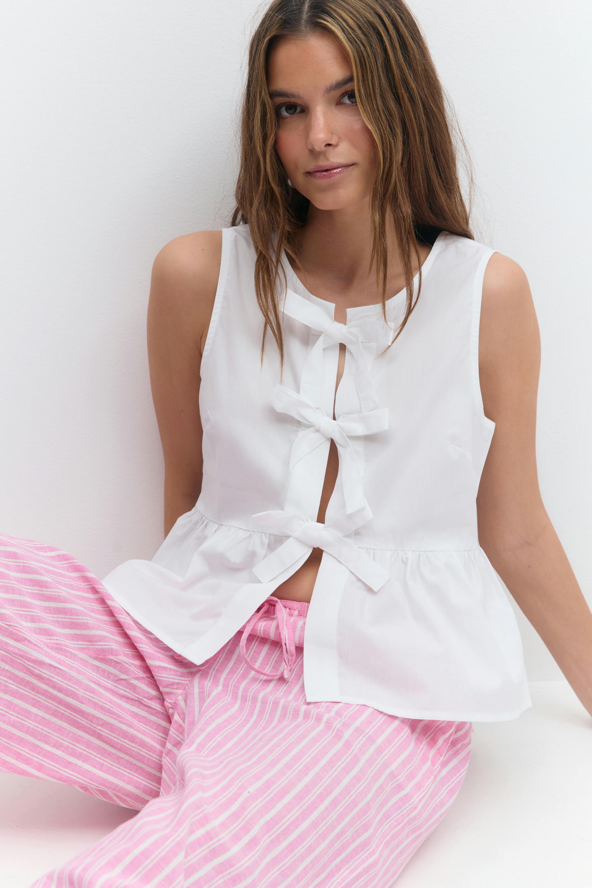 Gina Tricot - Peplum tie top - Tops & blouses met strikjes - Wit - XS - Dames