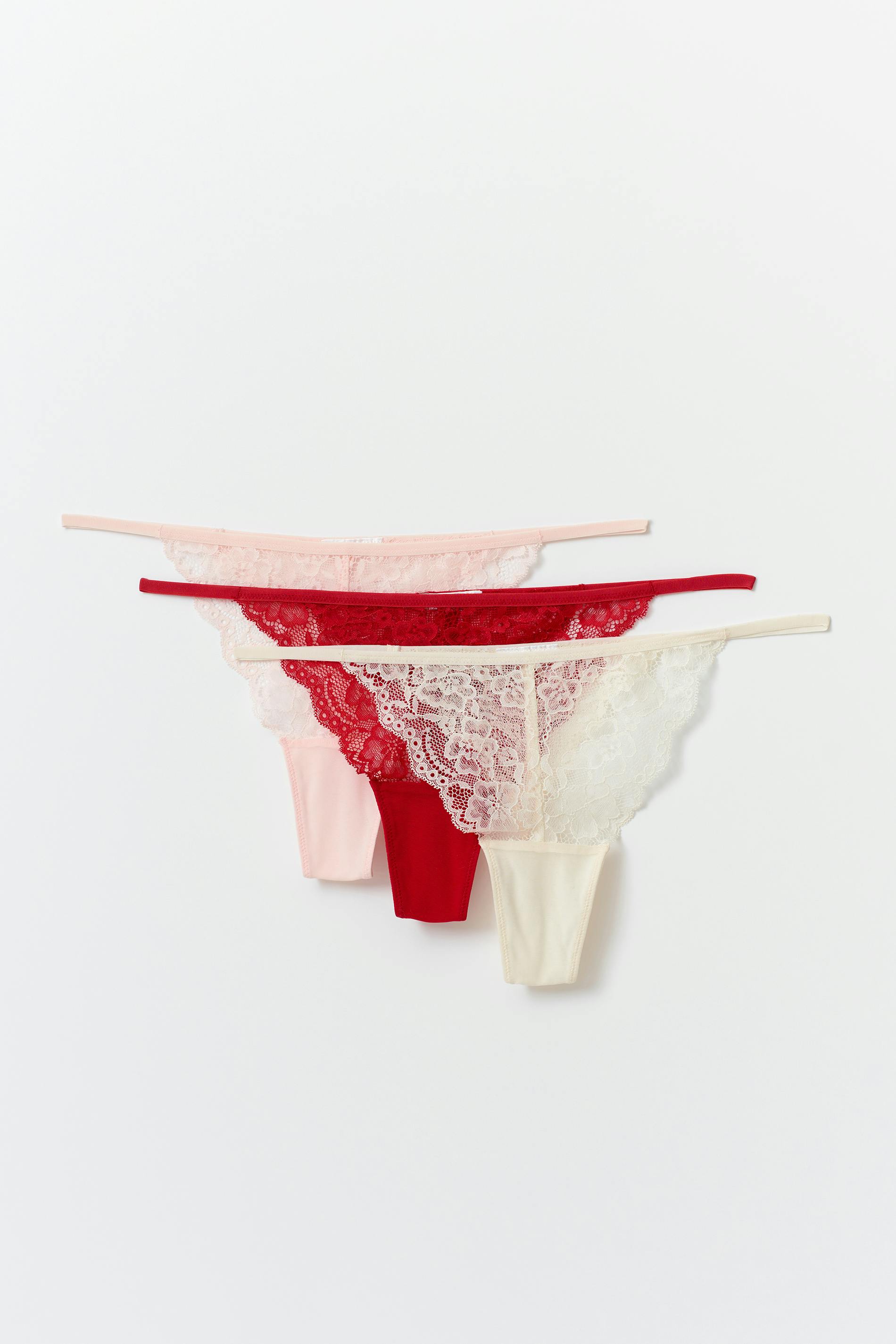 Gina Tricot - 3-pack lace thong - slips-pak-van-3 - Rood - XL - Dames