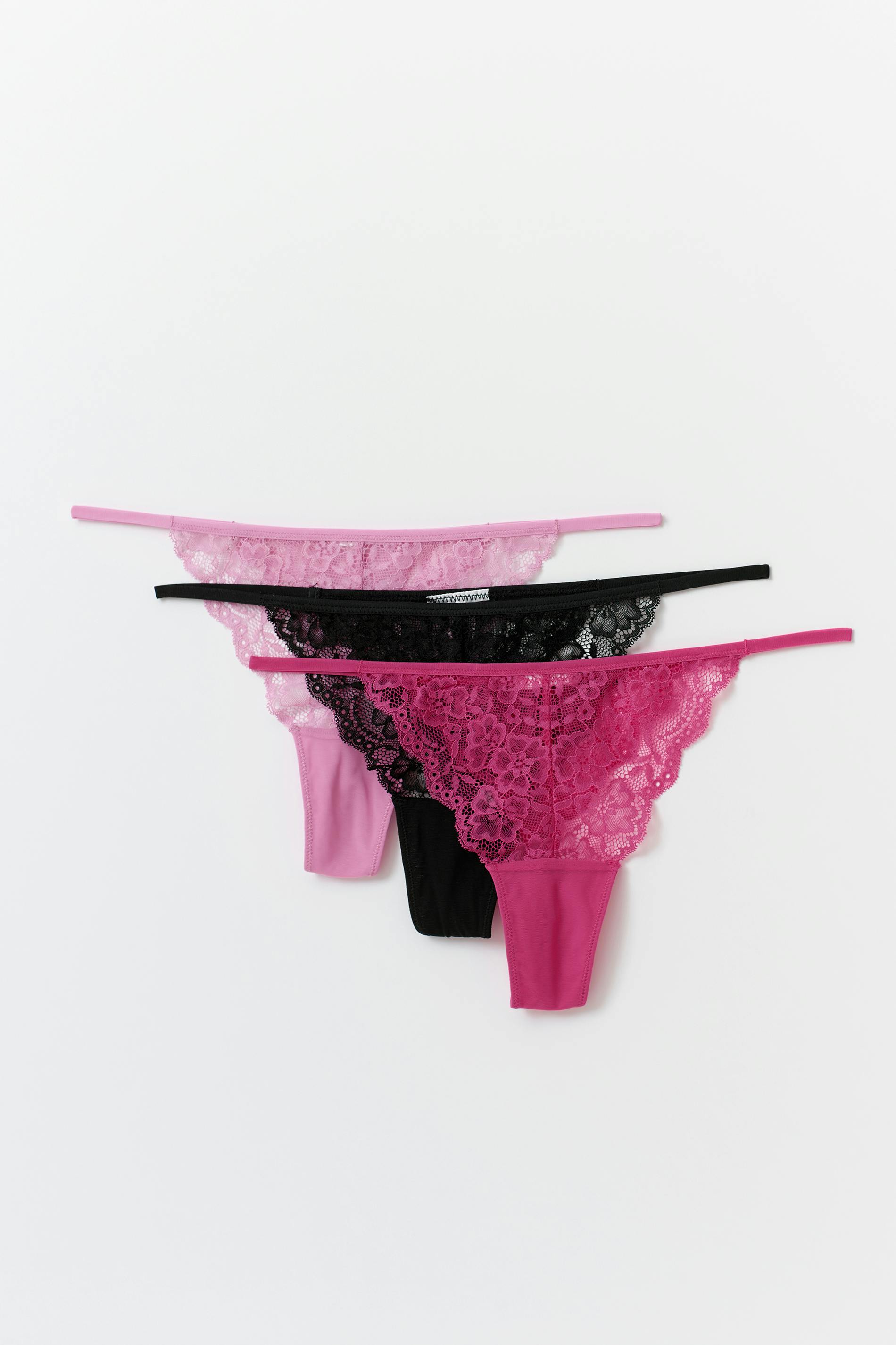 Gina Tricot - 3-pack lace thong - slips-pak-van-3 - Roze - L - Dames