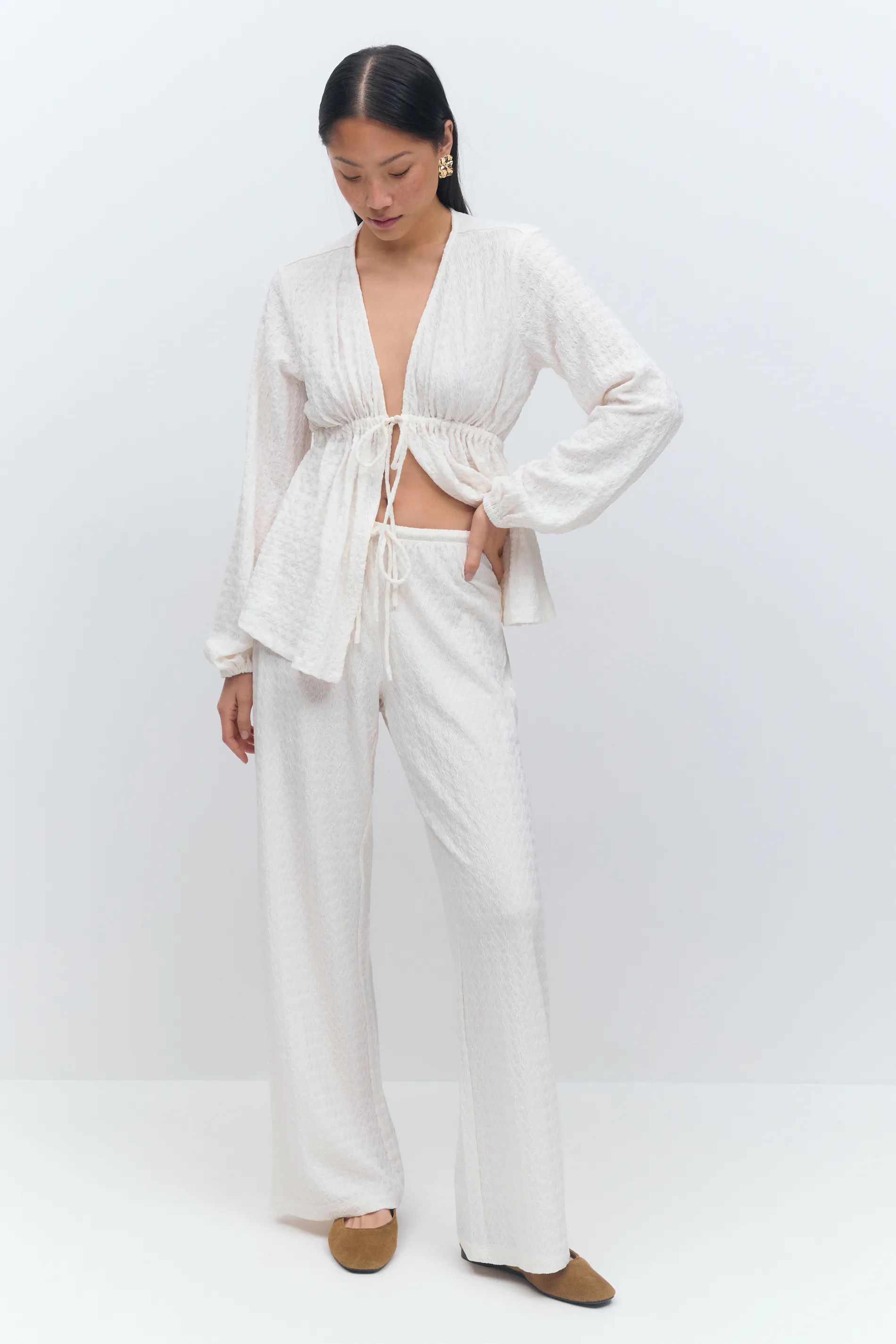 Gina Tricot - Textured trousers - Broeken - Wit - XXL - Dames