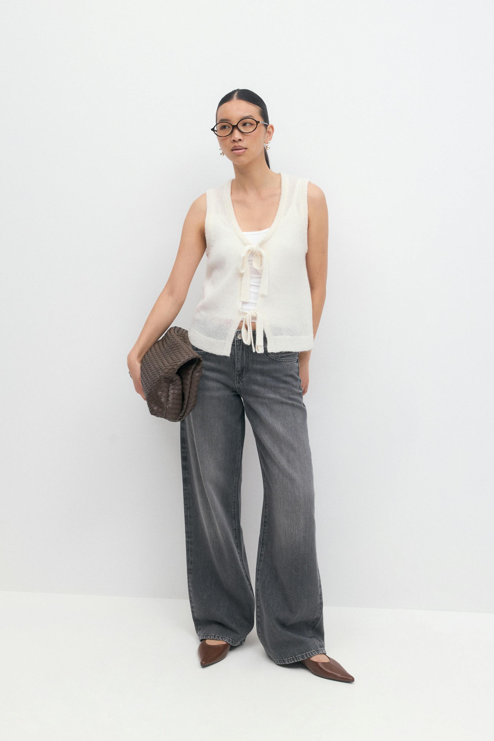 Womens Vest Knitted Vest Gina Tricot Knitted Tie Vest White