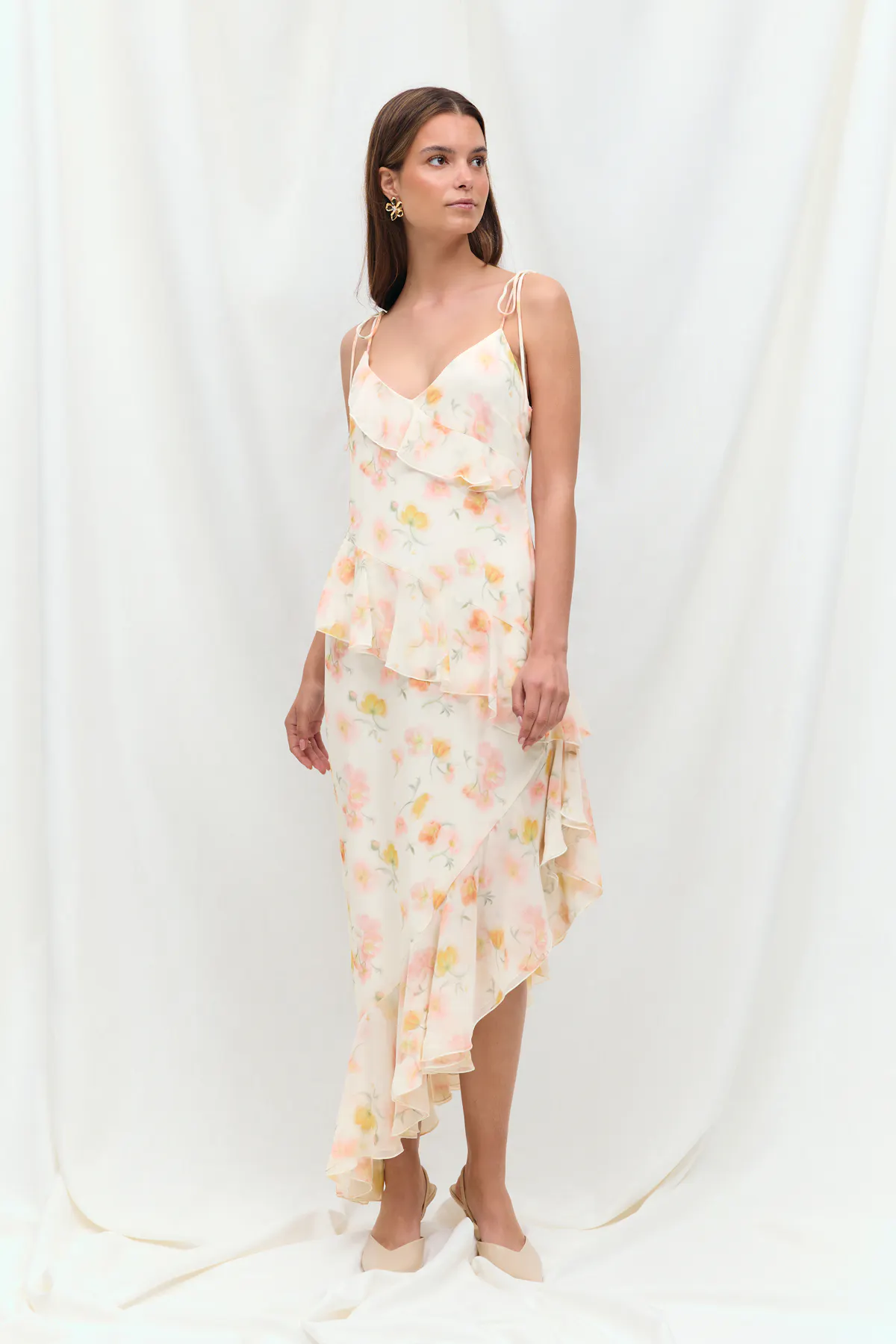 Gina Tricot - Frill dress - blomstrete kjoler - Gul - 38 - Dame