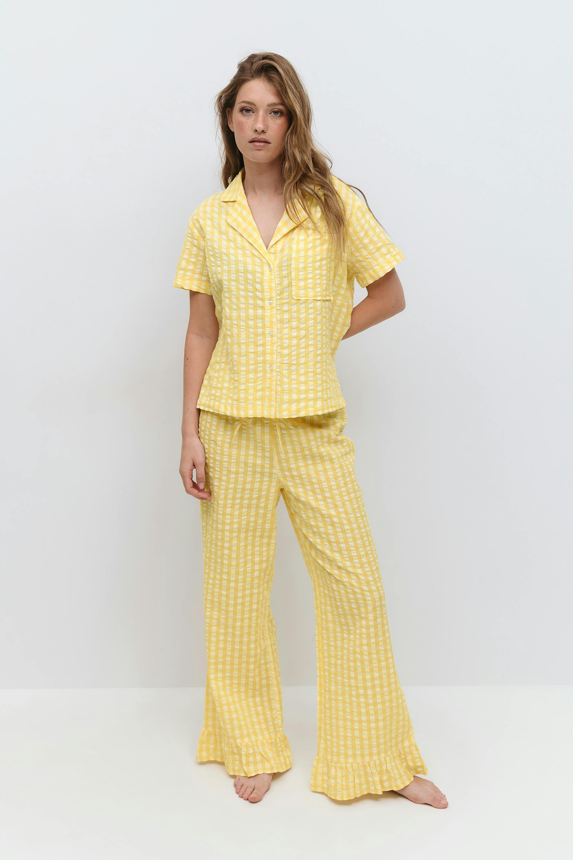 Gingham seersucker trousers