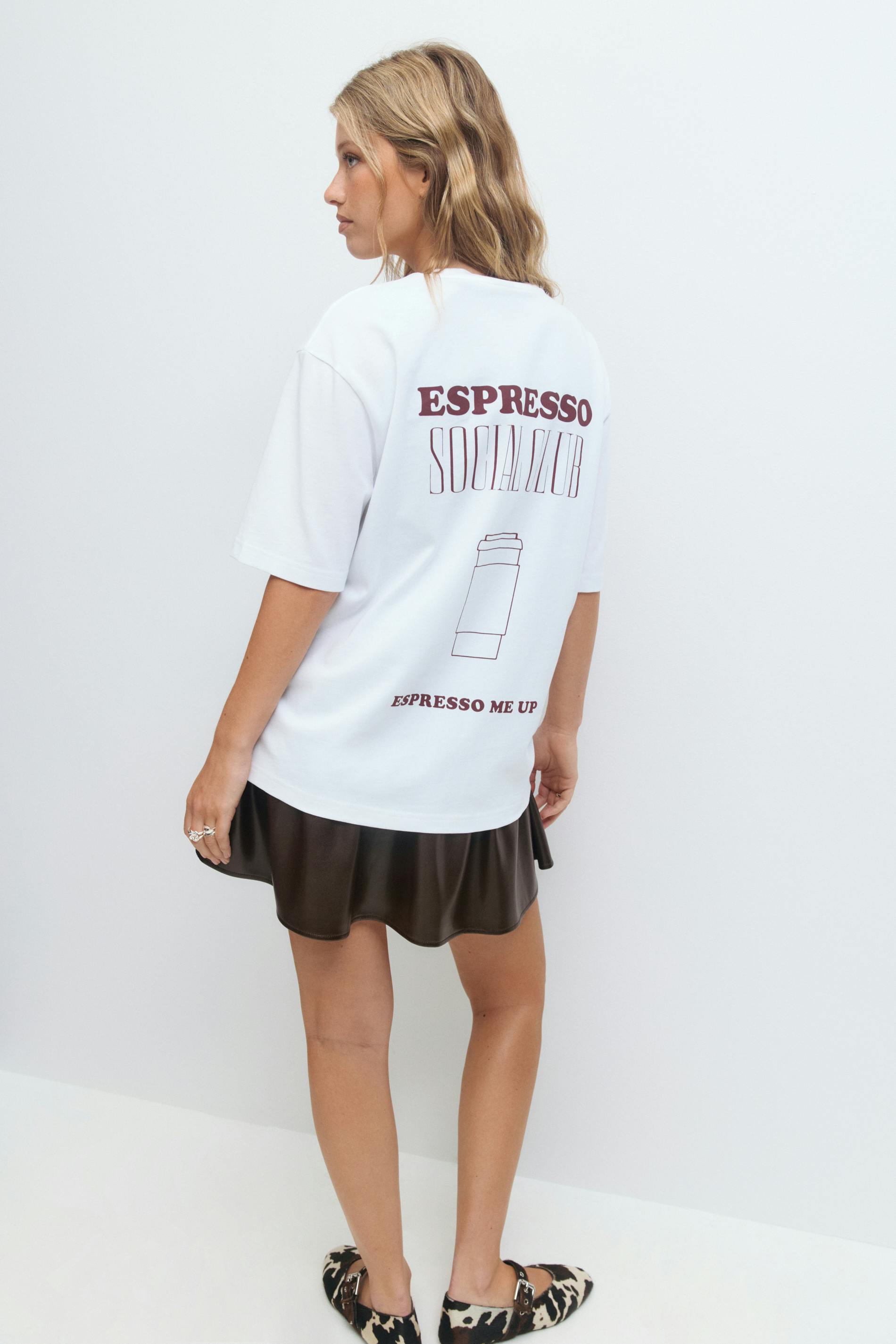 Gina Tricot - Printed oversized tee - t-shirts met print - Wit - XS - Dames