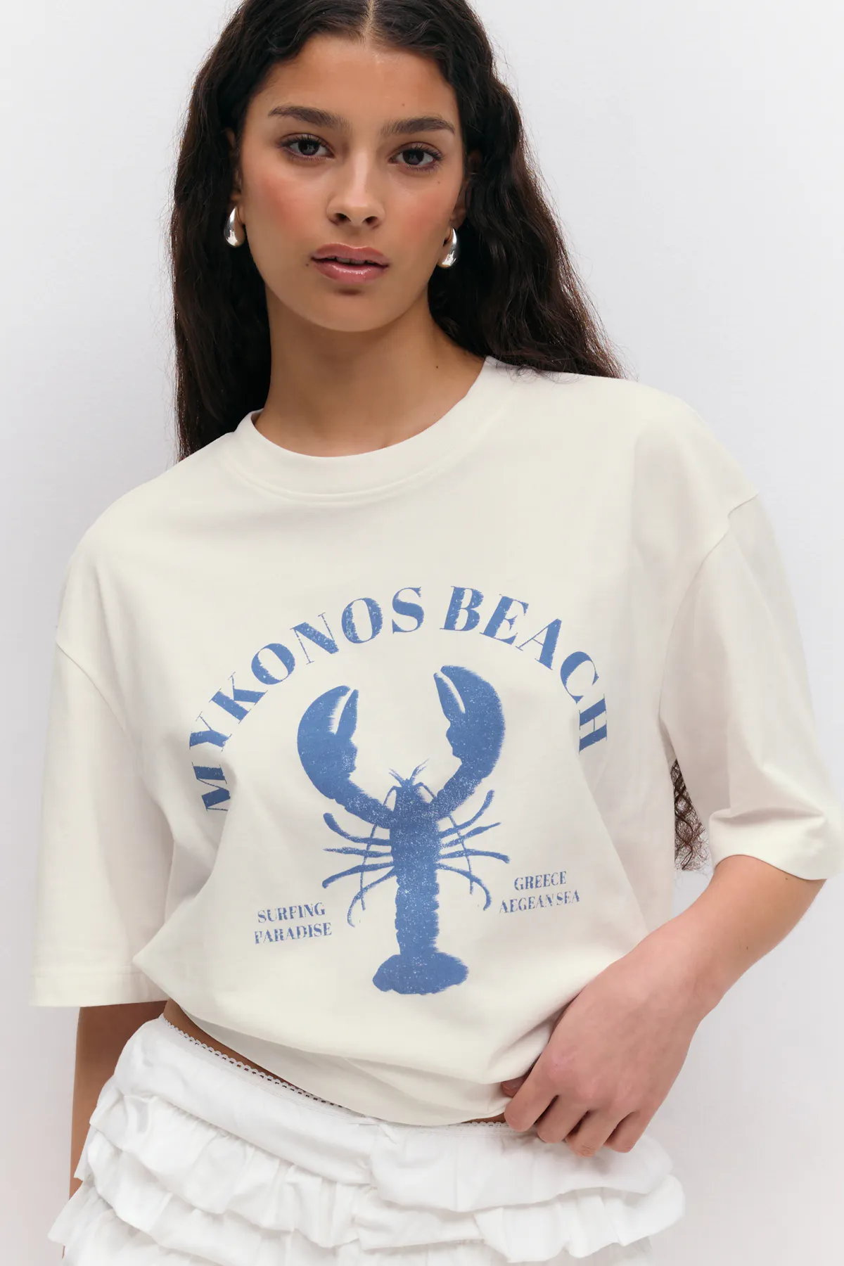 Gina Tricot - Printed oversized tee - T-skjorter med print - Hvit - XXS - Dame