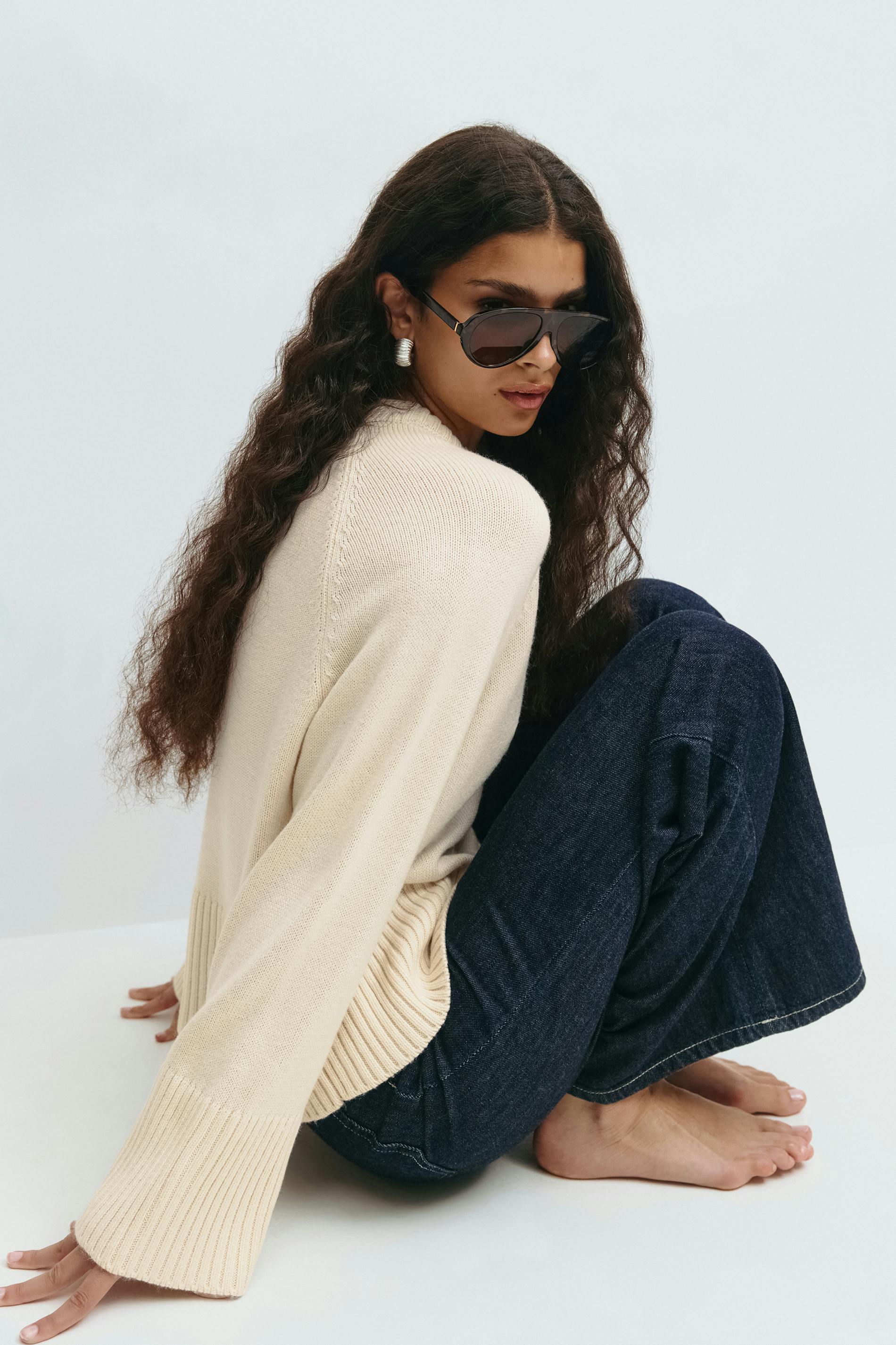 Gina Tricot - Round neck knitted sweater - Gebreide truien - Wit - L - Dames