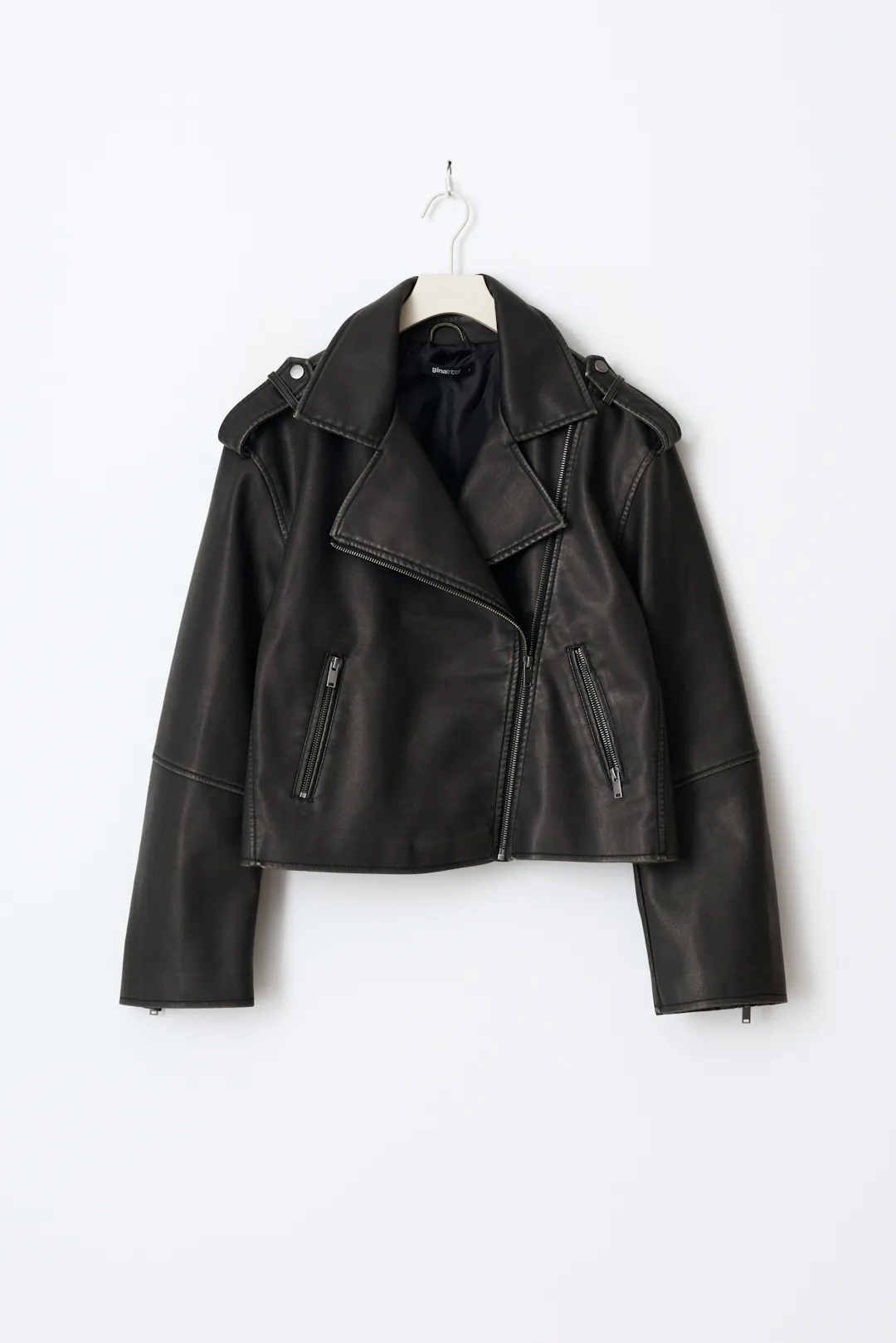 Short pu biker jacket - Zwart - Dame - Gina Tricot