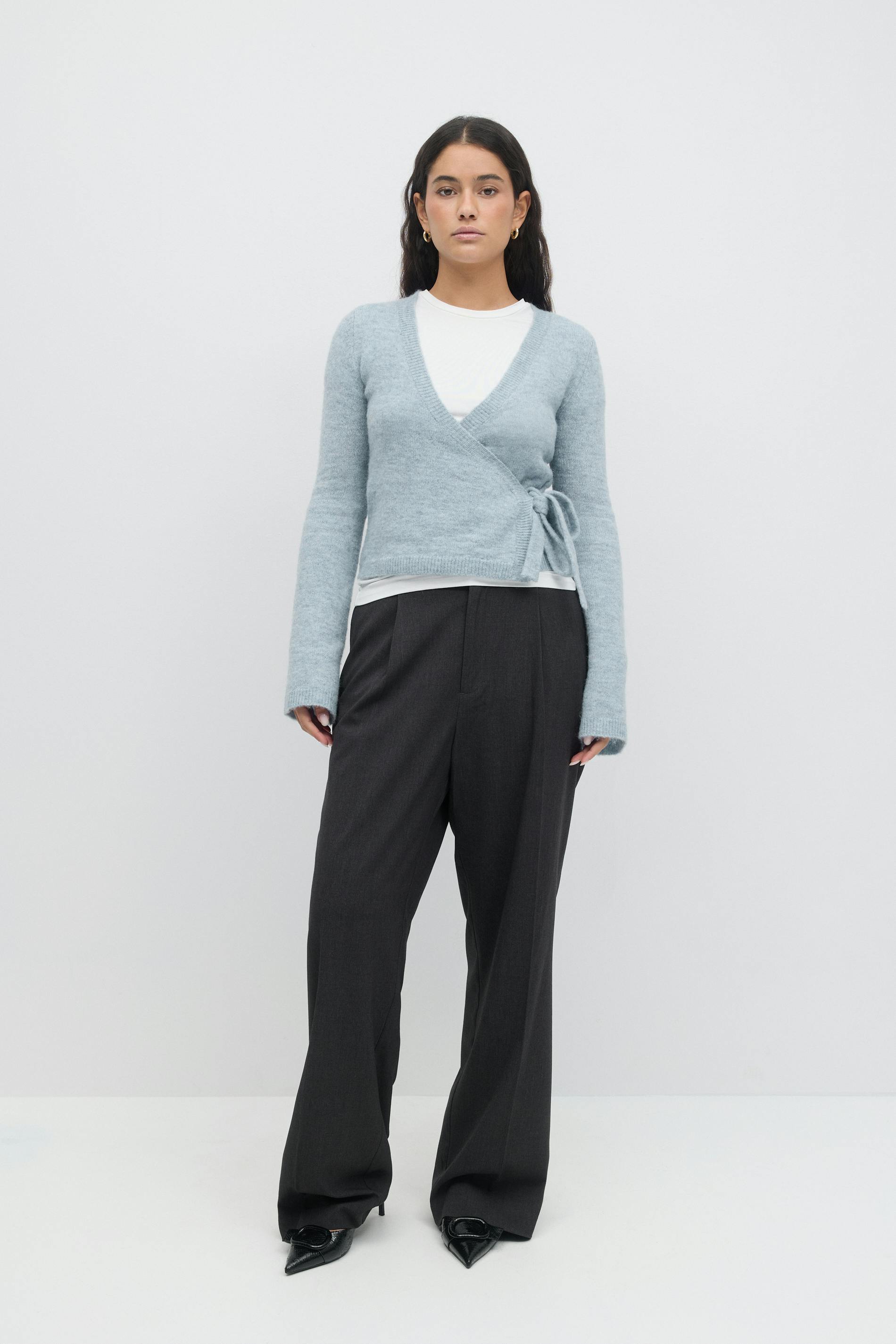 Knitted wrap cardigan - Blue - Women - Gina Tricot