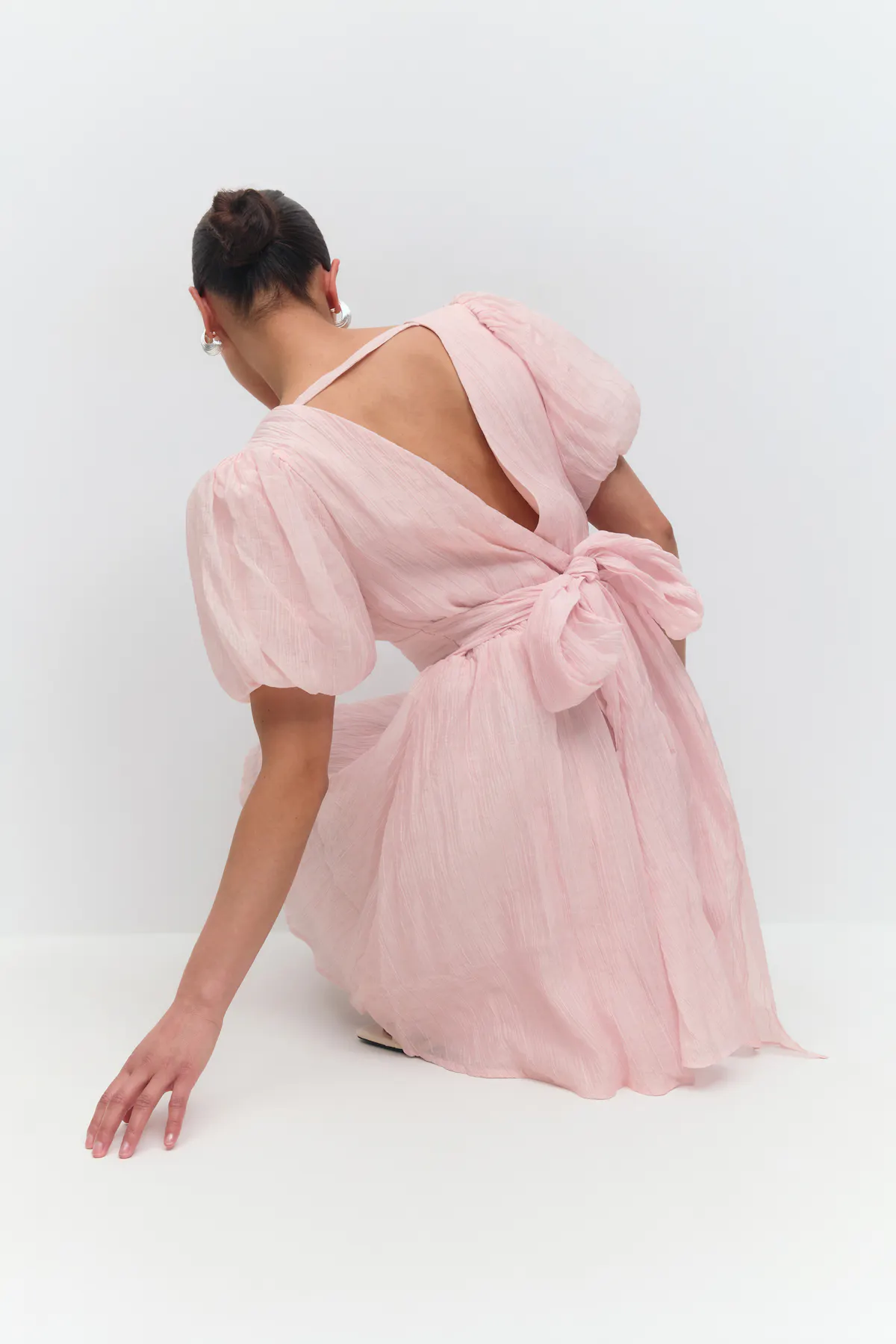 strapless open back dress Gina Pink Eyelet Maxi Dress