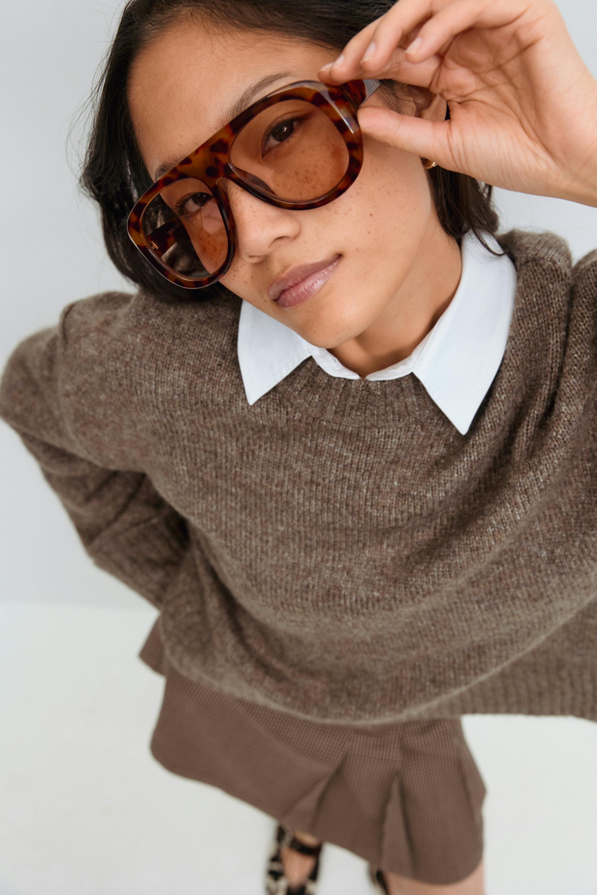 Gina Tricot - Bold aviator sunglasses - Solbriller - Brun - ONESIZE - Dame