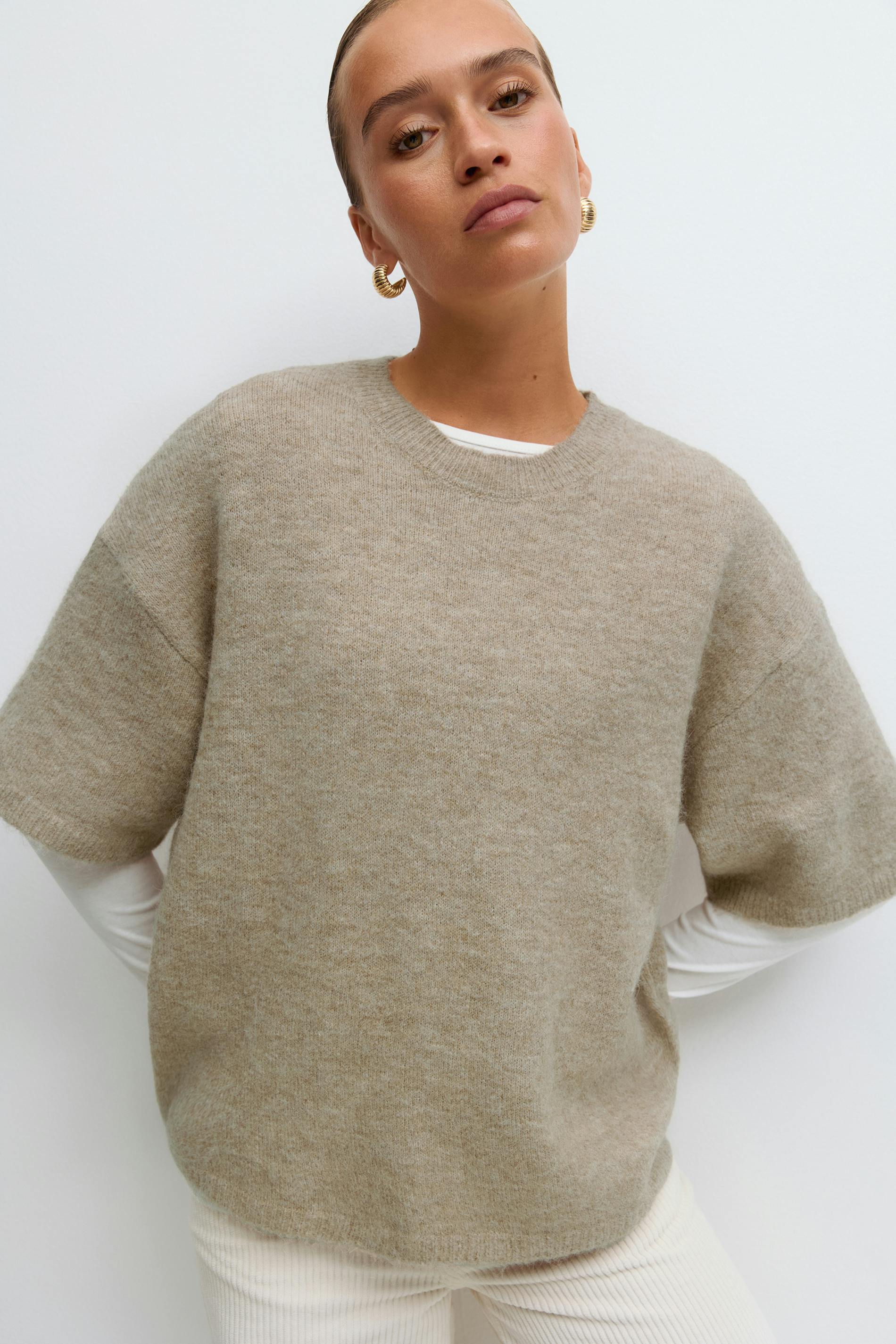 Gina Tricot - Knitted short sleeve top - gebreide truien met korte mouwen - Beige - XS - Dames
