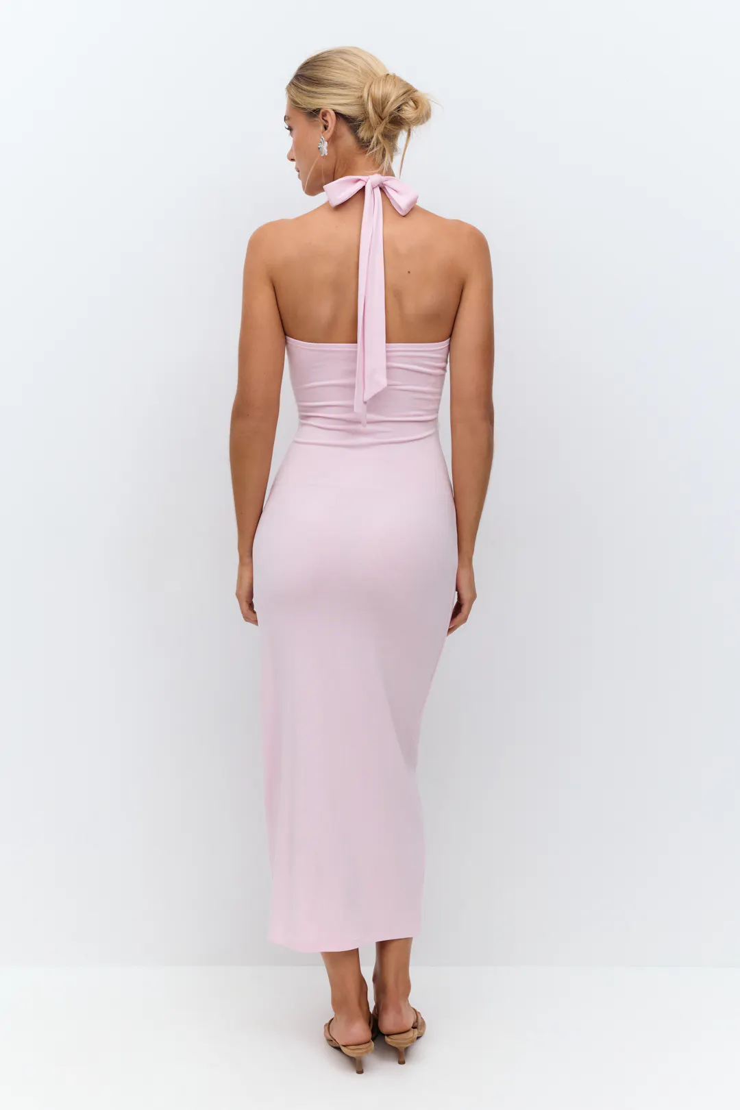 green emerald velvet dress Cyndi Open Back Halterneck Maxi Dress Hot Pink