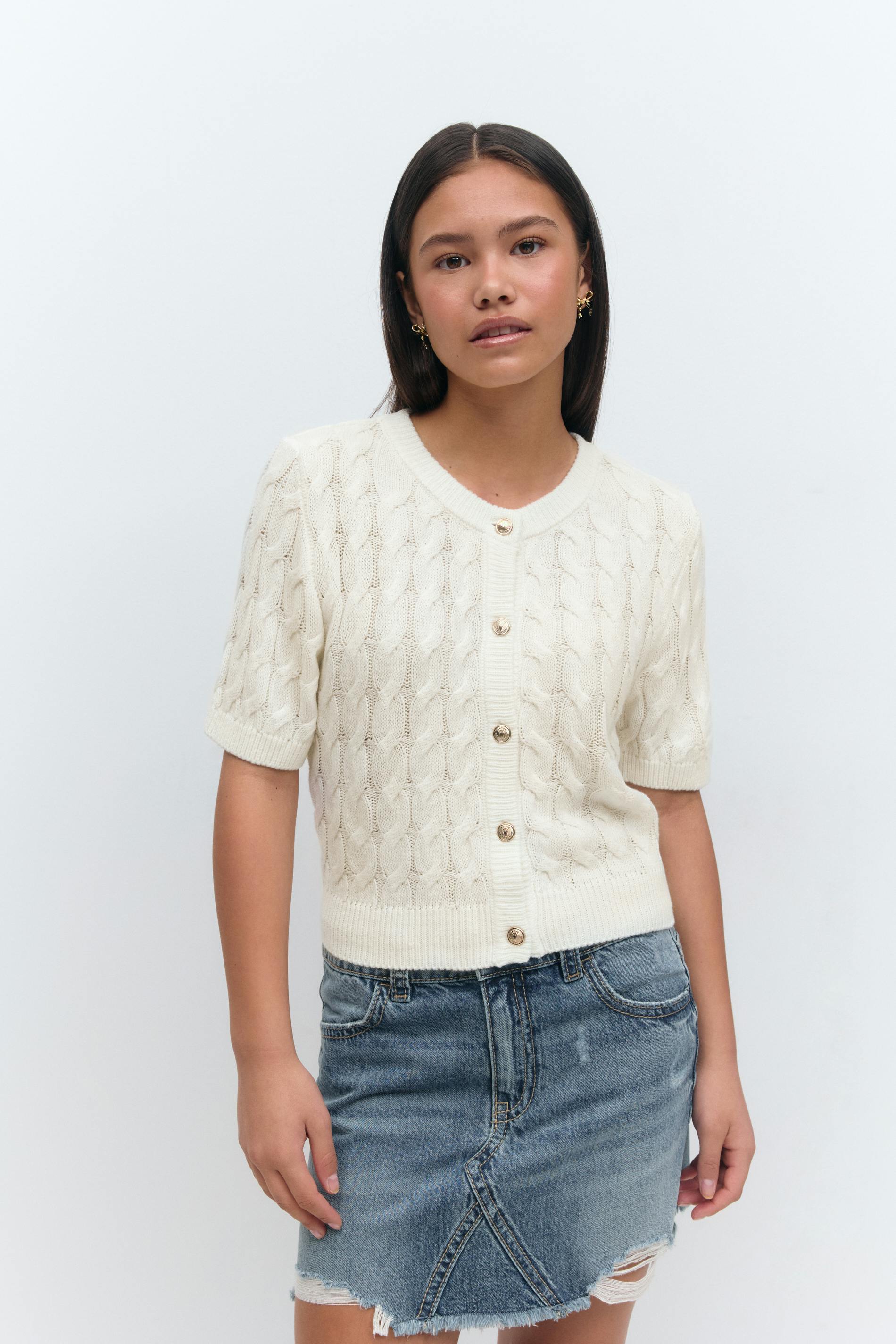 【Audire】Jane half-sleeve knit tops Y kn short sleeve top - Grey - Gina Tricot