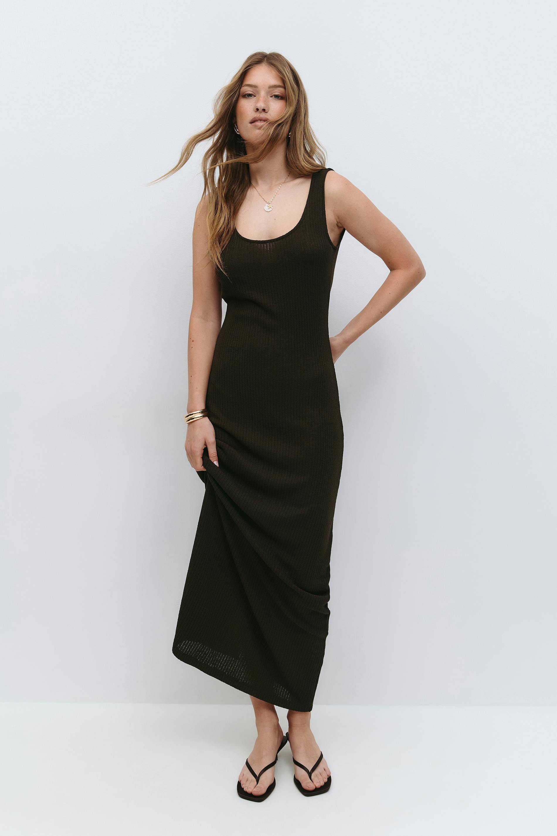 Gina Tricot - Maxi dress - Maksimekot - Ruskea - M - Naiset