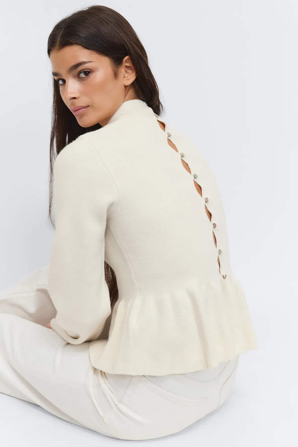 Knitted peplum top - White - Women - Gina Tricot