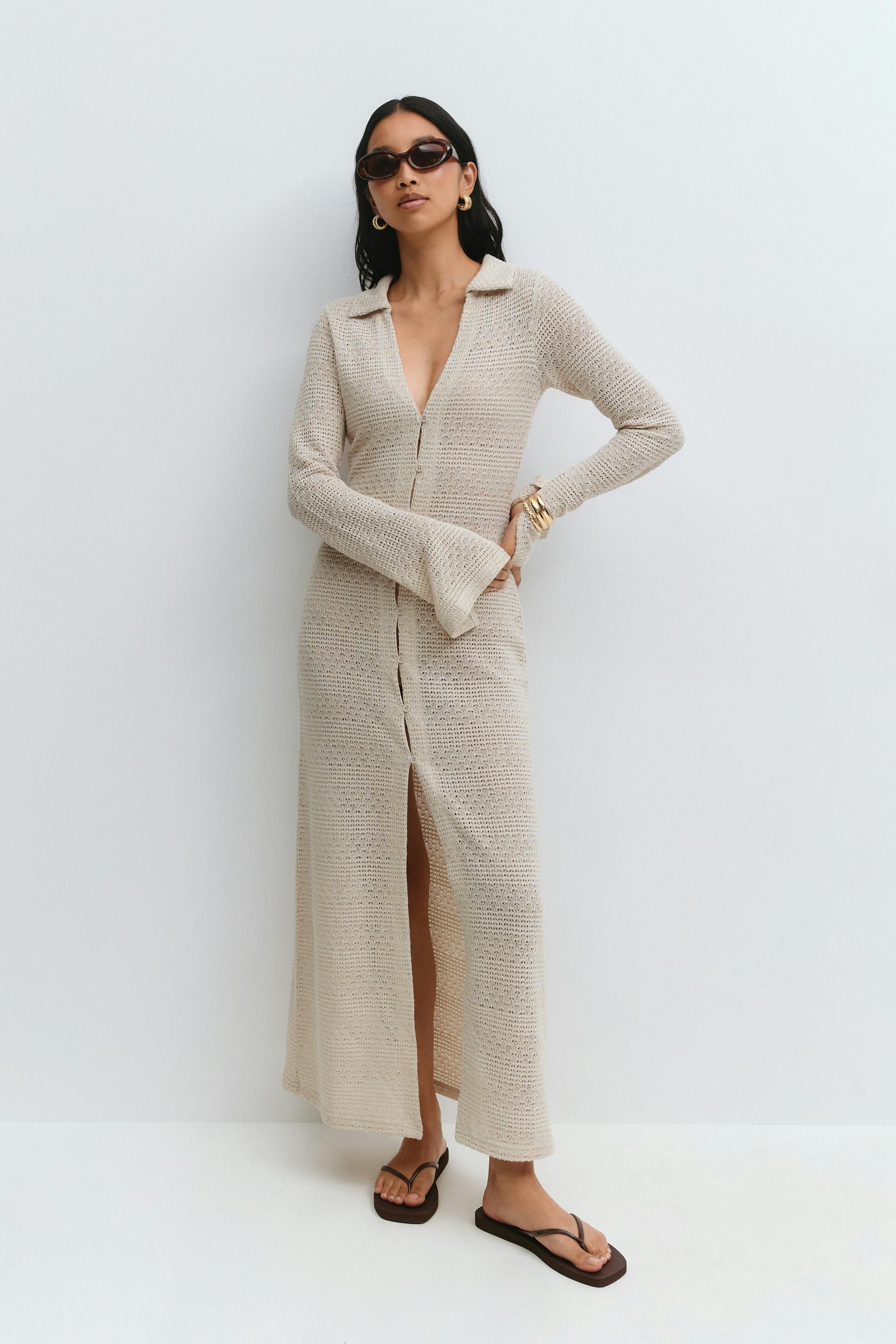 Gina Tricot - Crochet collar dress - virkatut mekot - Beige - XS - Naiset