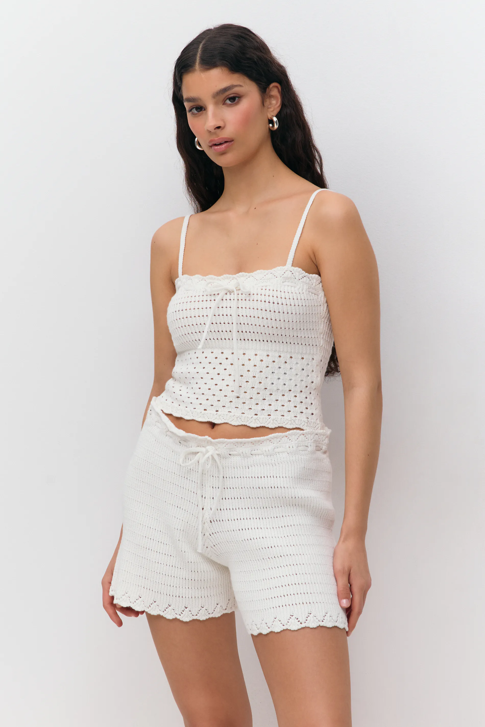 Gina Tricot - Knitted cotton singlet - Singleter - Hvit - XS - Dame